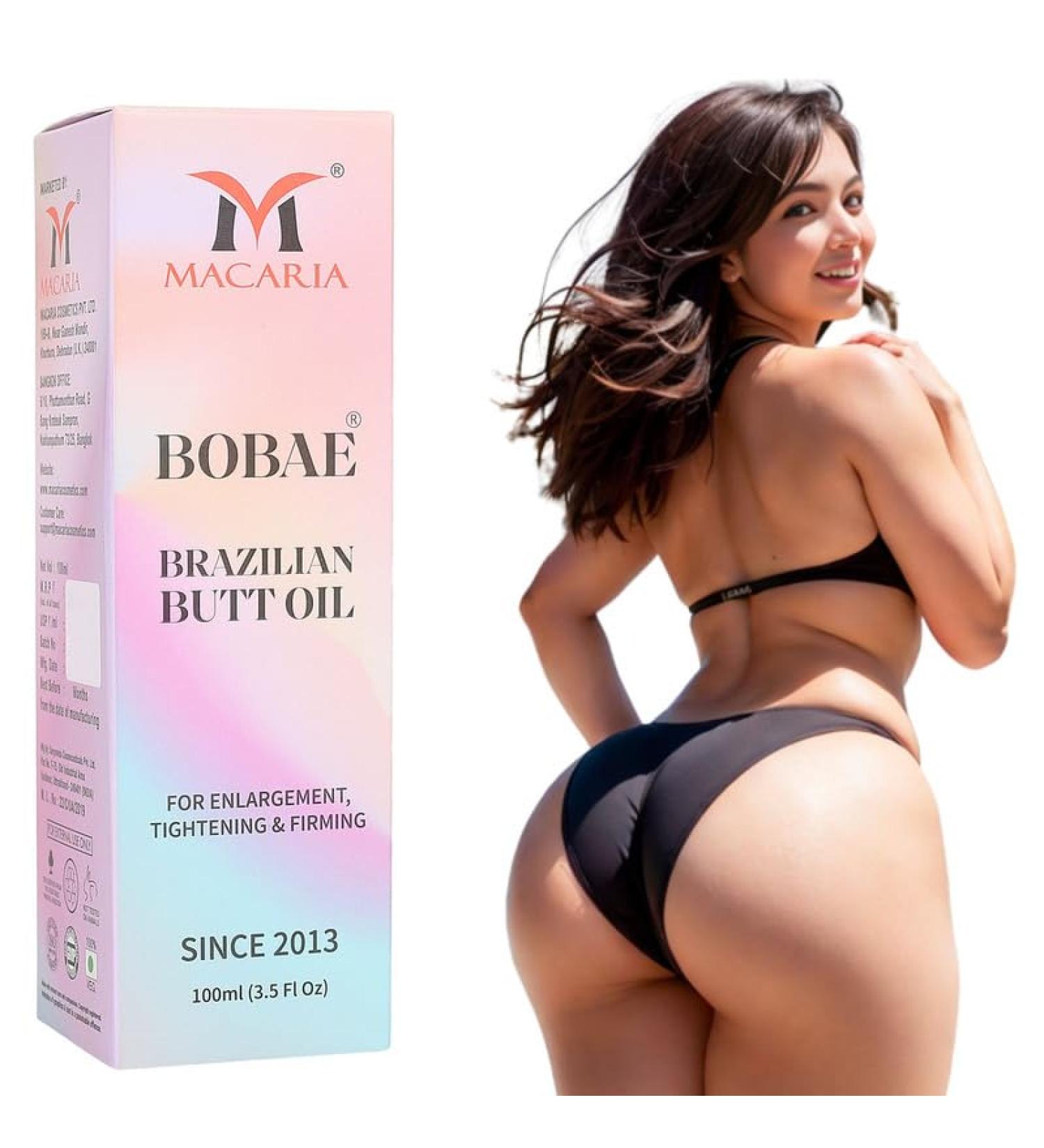 MACARIA Bobae Brazilian Natural Booty Oil | Booty Tightening Shape & Size up Firming larger toning shagging Butt massage Enhancement Gel bigger Brazilian bum Women enlargement cream quick Fast growth - Buy Online on GoSupps.com