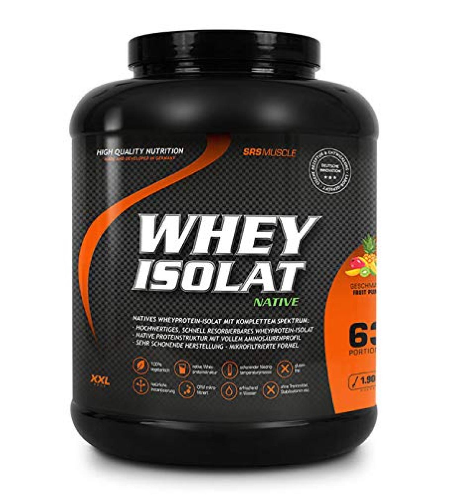 SRS Muscle - Whey Isolat XXL 1 900 g Fruit Punch |native protein structurerich in natural EAAS & BCAAS |German premium quality