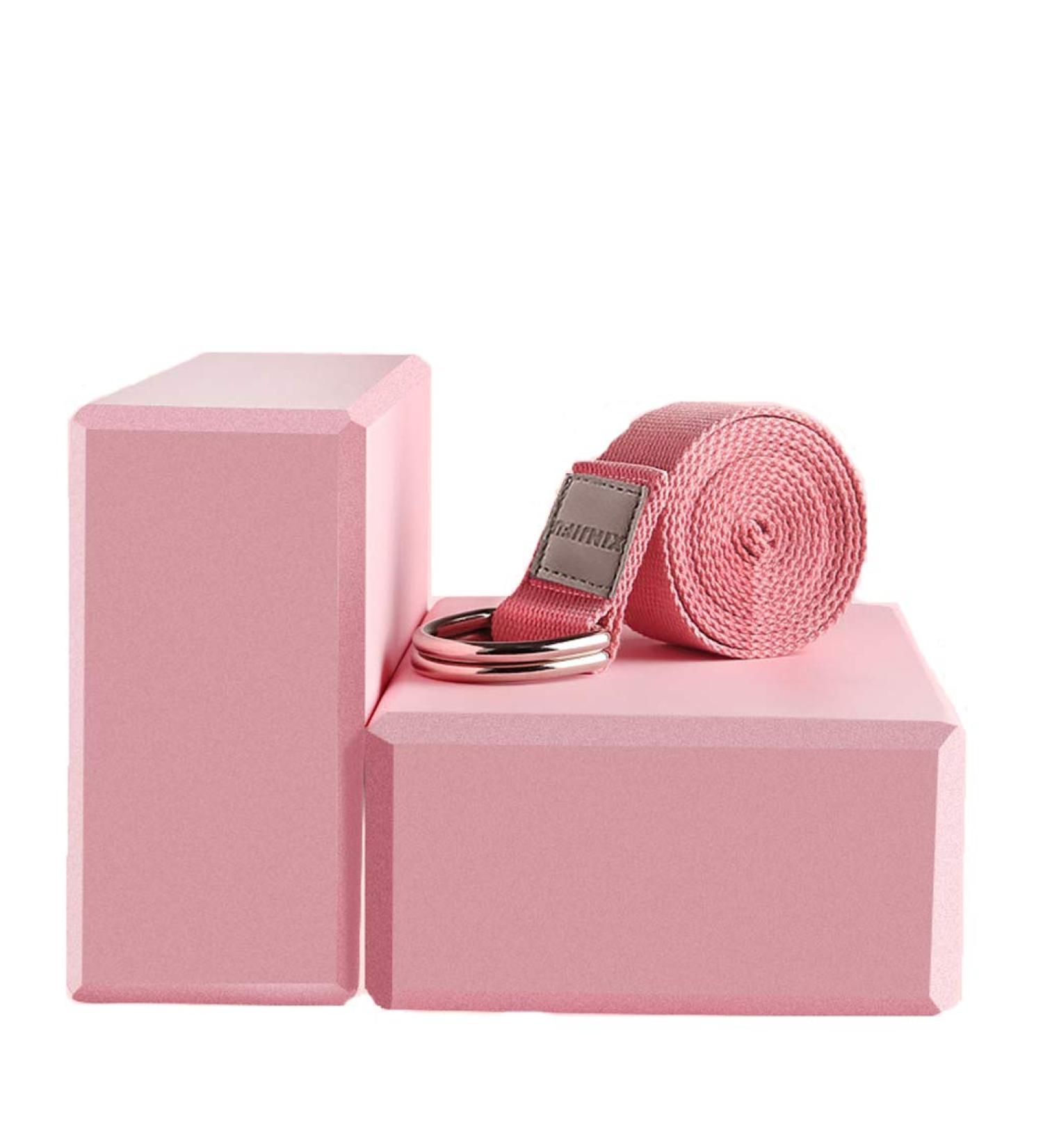 MEISONG Yoga Blocks 2 Pack Set - High Density Soft EVA Foam Blocks & Yoga Strap for Yoga, Pilates, Fitness - Pink - Buy Online on GoSupps.com