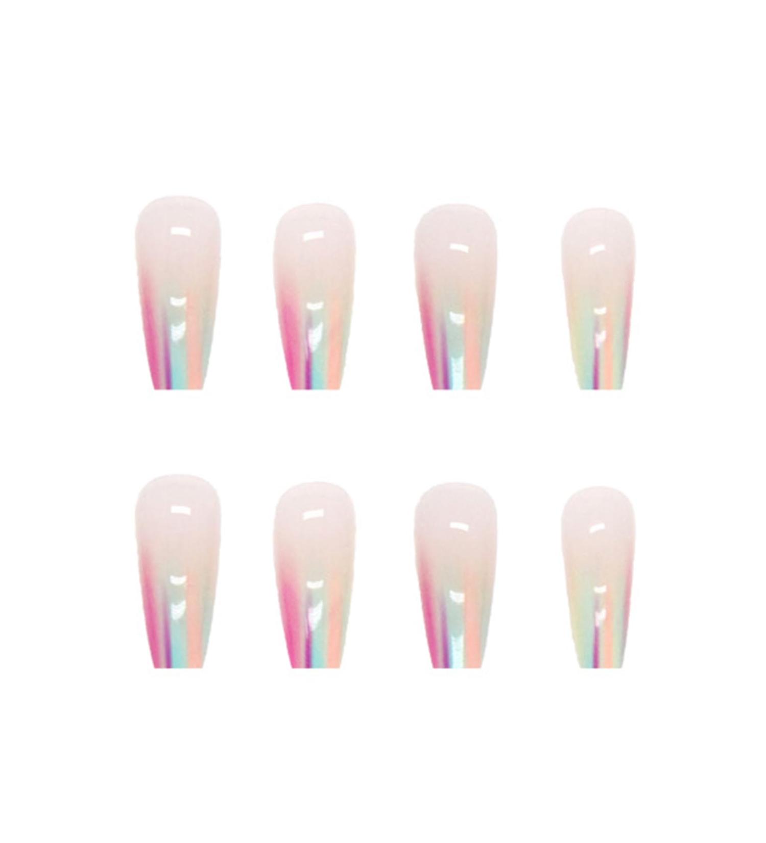 24pcs French False Nails Short - Almond Square Press on Nails - Full Cover Acrylic False Nails With Glue - Rainbow Blooming French Fake Nails for Women and Girls Nail Art - Buy Online on GoSupps.com