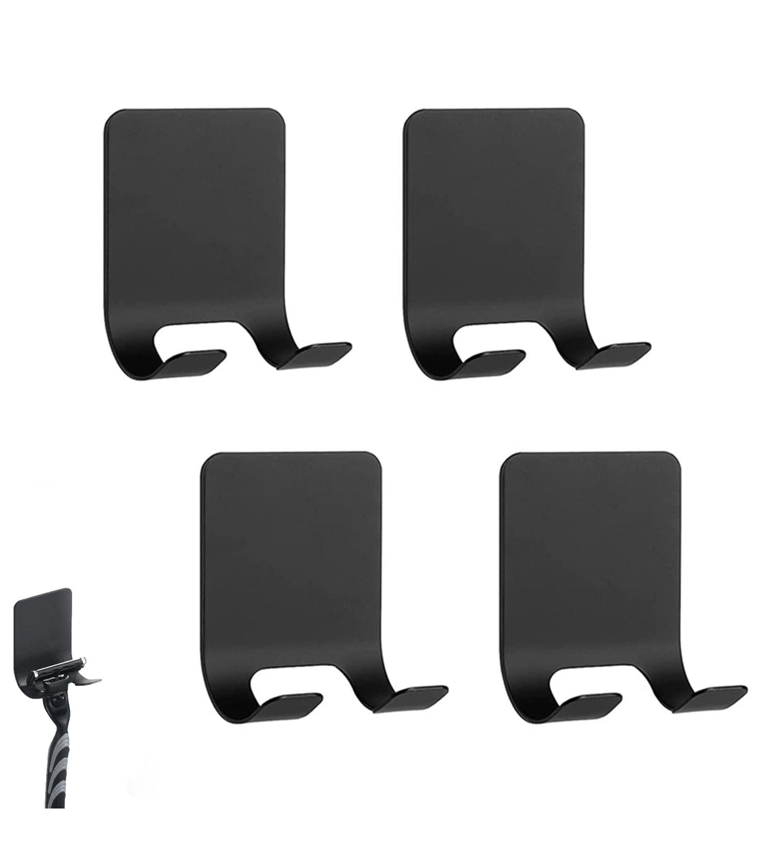 Jeopoom Razor Holder Hooks - 4 Stainless Steel Self-Adhesive Wall Hooks for Bathroom Kitchen & Bedroom - Waterproof & Stylish (Black) - Buy Online on GoSupps.com