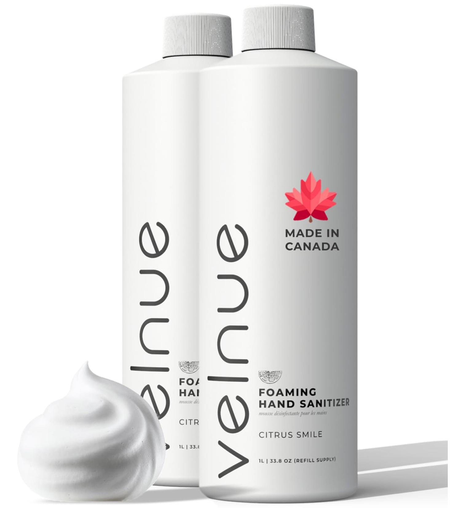 VELNUE Foaming Hand Sanitizer Refill Supply | Made in Canada with Moisturizing Aloe 70% Ethyl Alcohol Vitamin E and Essential Oils | 1L Citrus Smile - 2 Bottles Citrus Smile 2-Pack - Buy Online on GoSupps.com