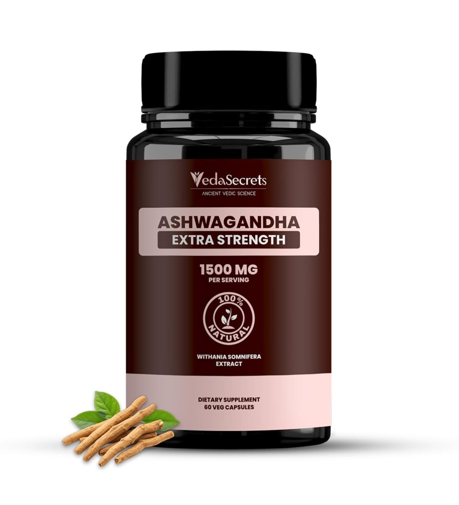 VedaSecrets Ashwagandha Herbal Supplement 1000mg 60 Capsules - Vegetarian Non-GMO Gluten Free Ashwagandha Root - Buy Online on GoSupps.com