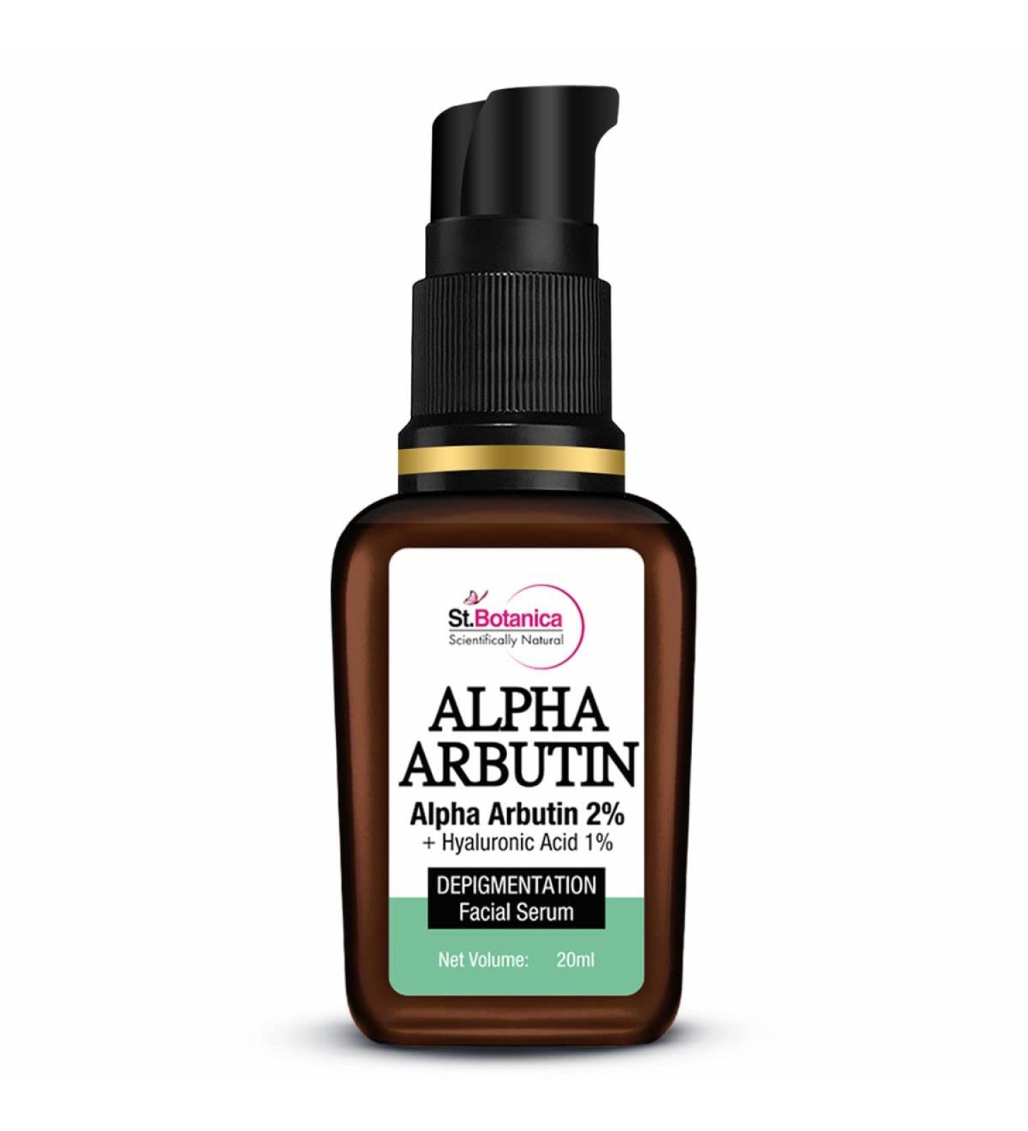 StBotanica Alpha Arbutin 2% + Hyaluronic Acid 1% Depigmentation Face Serum - Brighten & Hydrate Your Skin - 20ml | International Shipping Available - Buy Online on GoSupps.com