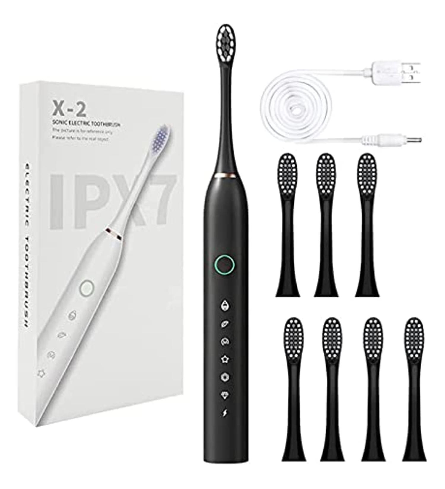 Sonic Electric Toothbrush with 8 Brush Heads | Rechargeable Power Toothbrush for Adults | 6 Modes | Fast Charging | Daily Oral Cleaning | Electronic Tooth Brush (Black) - Buy Online on GoSupps.com
