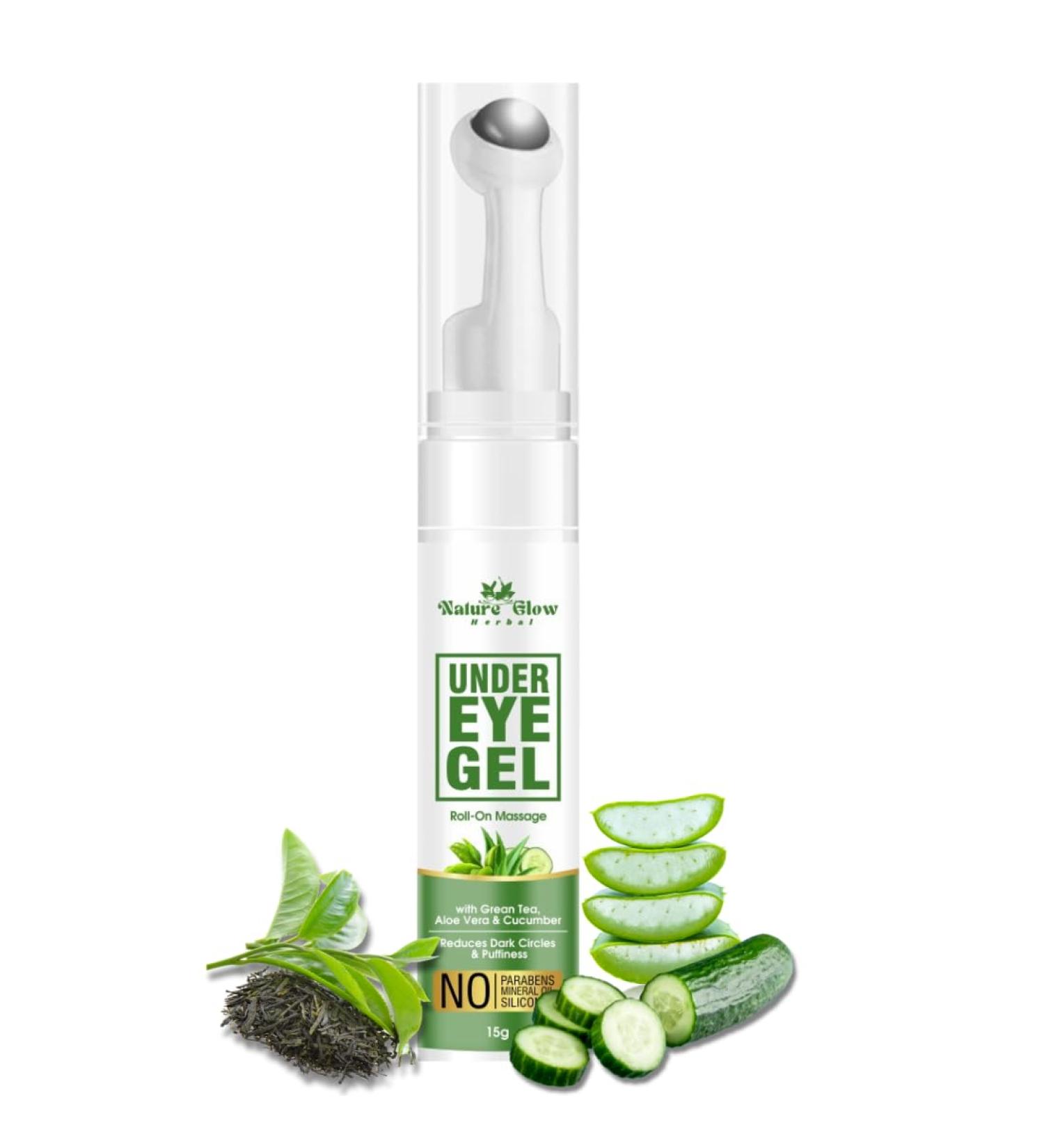Nature Glow Under Eye Gel Roll-On with Green Tea Extract - Reduce Dark Circles & Puffiness - 15g - Buy Online on GoSupps.com