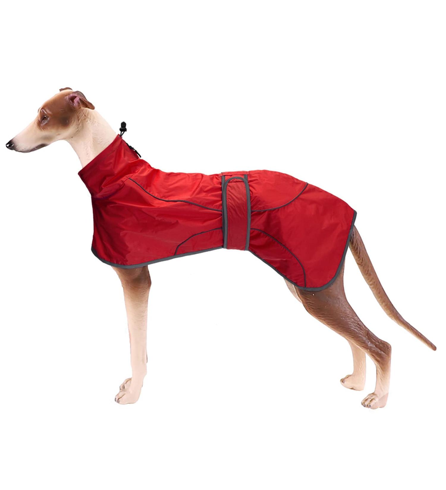 Geyecete Dog Jacket Adjustable Lightweight Raincoat with Reflective Straps and Harness Hole with Adjustable Bands Greyhound-Red-S S Red - Buy Online on GoSupps.com