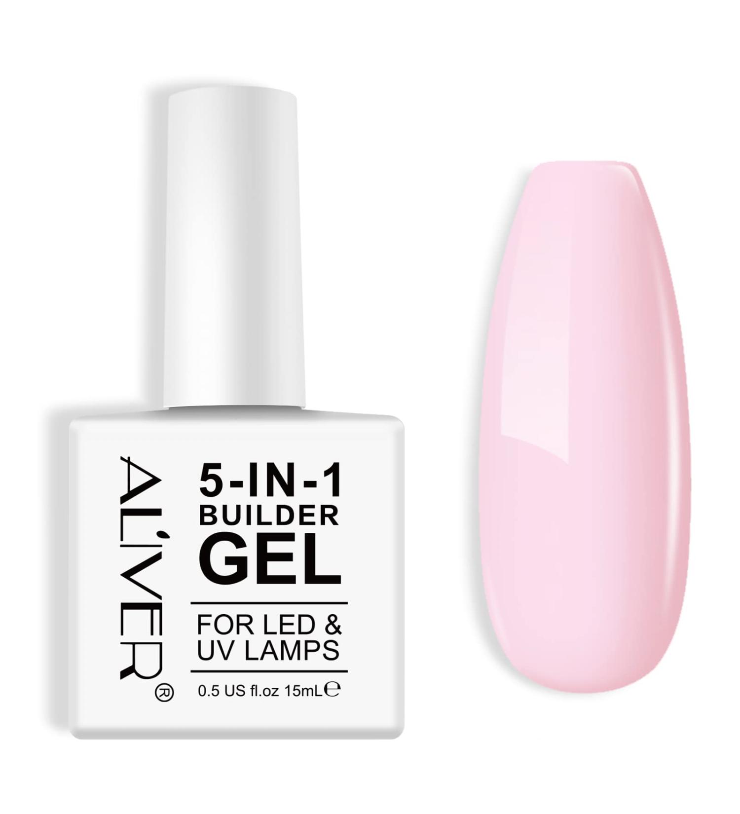 ALIVER 5 in 1 Pink Clear Builder Gel Base | UV/LED Nail Polish Coat + Repair | Extension & No Wipe Top Set | Soak Off - Buy Online on GoSupps.com