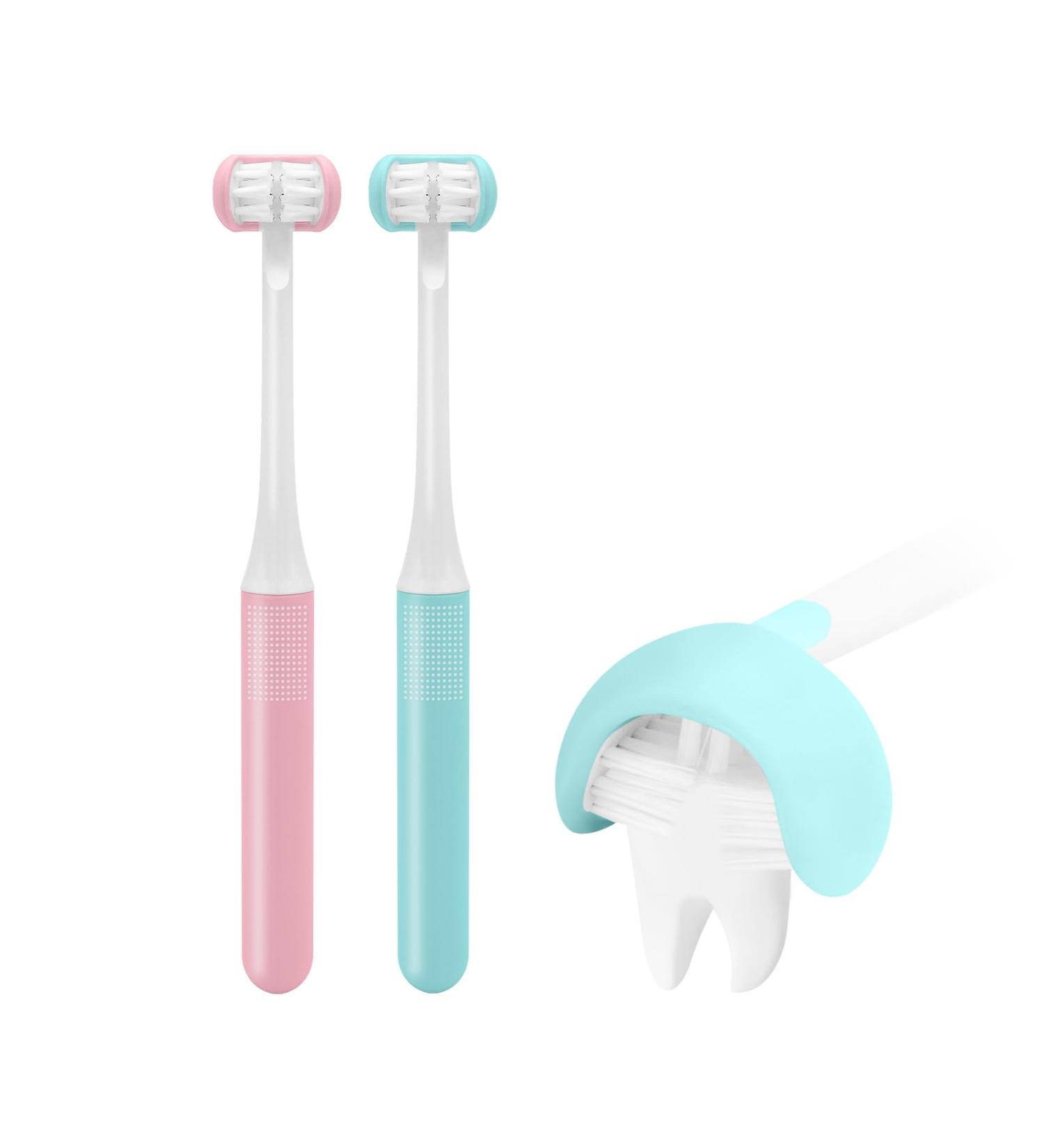 3-Side Children's Toothbrushes with Soft Bristles | Autism Sensory 360 Oral Cleaning | 2-Pack Blue & Yellow | Perfect for Ages 1+ - Buy Online on GoSupps.com