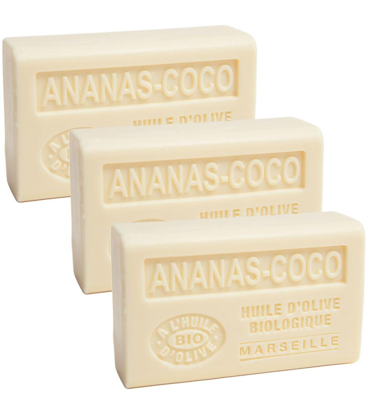 Buy Savon de Marseille - Organic Olive Oil & Shea Butter Soap - Pineapple Coconut Scent - 125g Bar Set of 3 - International Shipping Available - Buy Online on GoSupps.com
