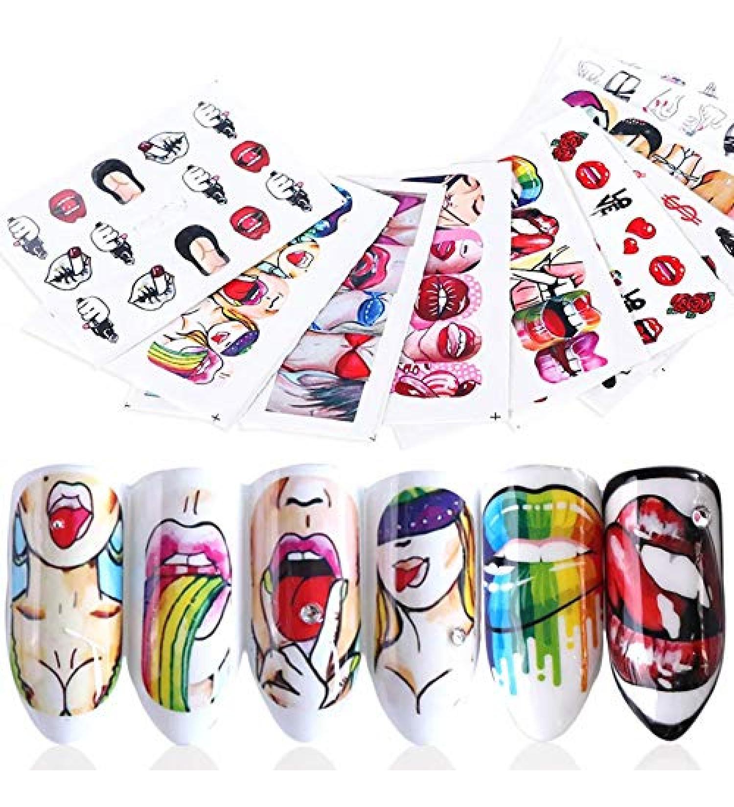 Nail Angel Water Decals - 9 Sheets Beauty Transfer Stickers for Nail Art - Unique Lip Patterns for Manicure & Pedicure - 10190 - Buy Online on GoSupps.com