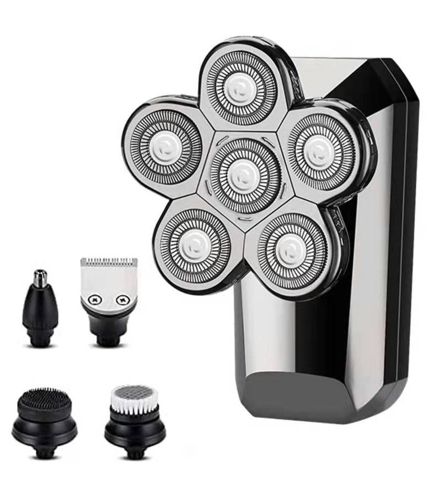 8-in-1 Rechargeable Electric Head Shaver for Bald Men - Floating Heads Hair Clipper Nose & Ear Trimmer Facial Brush - Buy Online on GoSupps.com