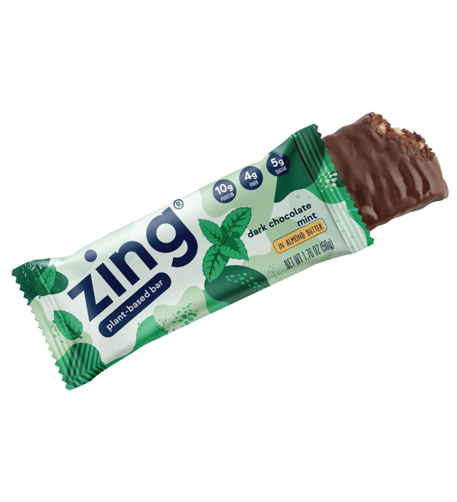 Zing Bars Plant Based Protein Bar - Dark Chocolate Mint Vegan Gluten Free 10g Protein 5g Fiber - 12 Count - Buy Online on GoSupps.com