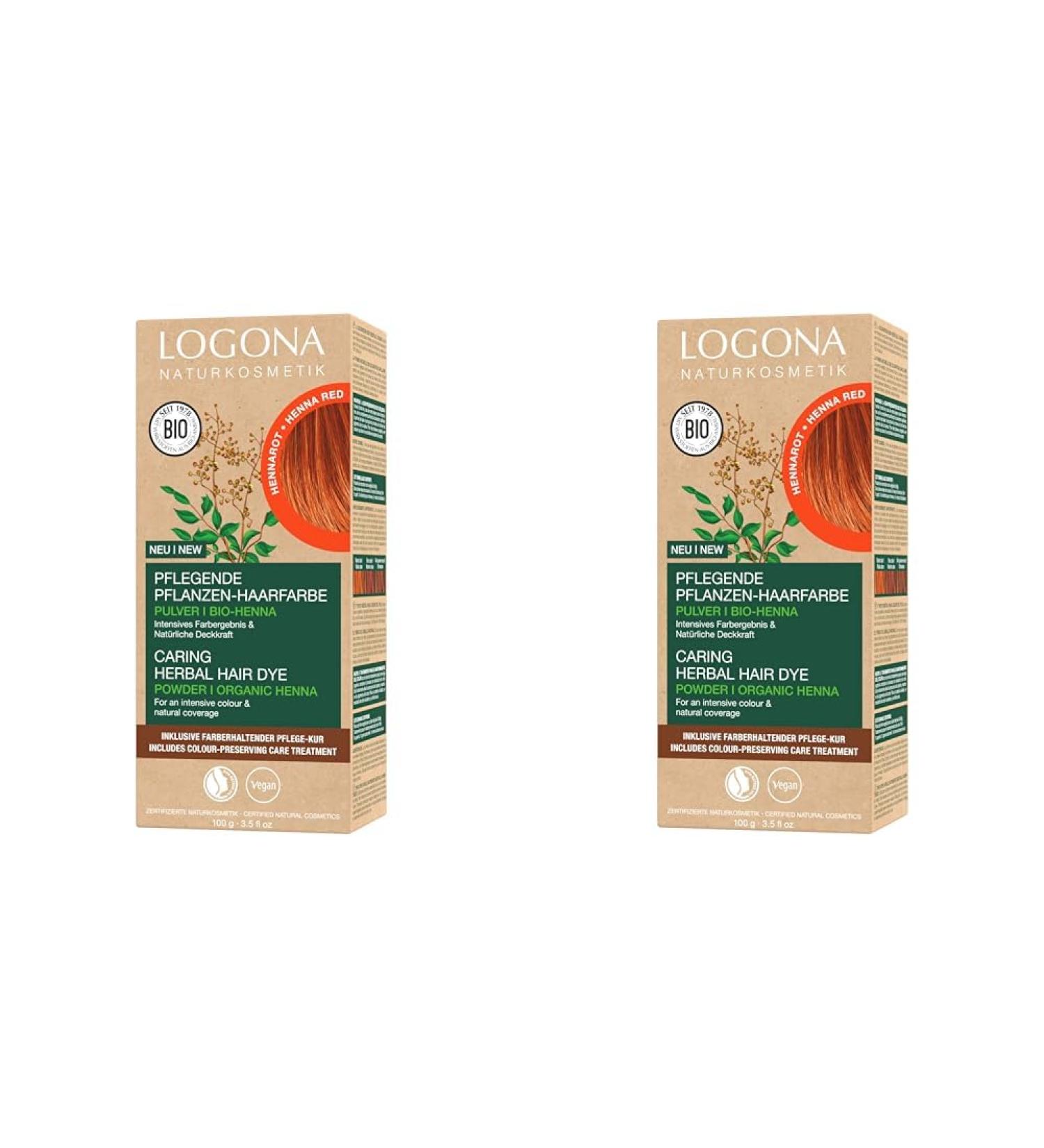 Logona Vegan Hair Color Powder - Natural Plant-Based Hennarot (Red) with Organic Henna | 100g (Pack of 2) - Intense Color & Shine - Buy Online on GoSupps.com