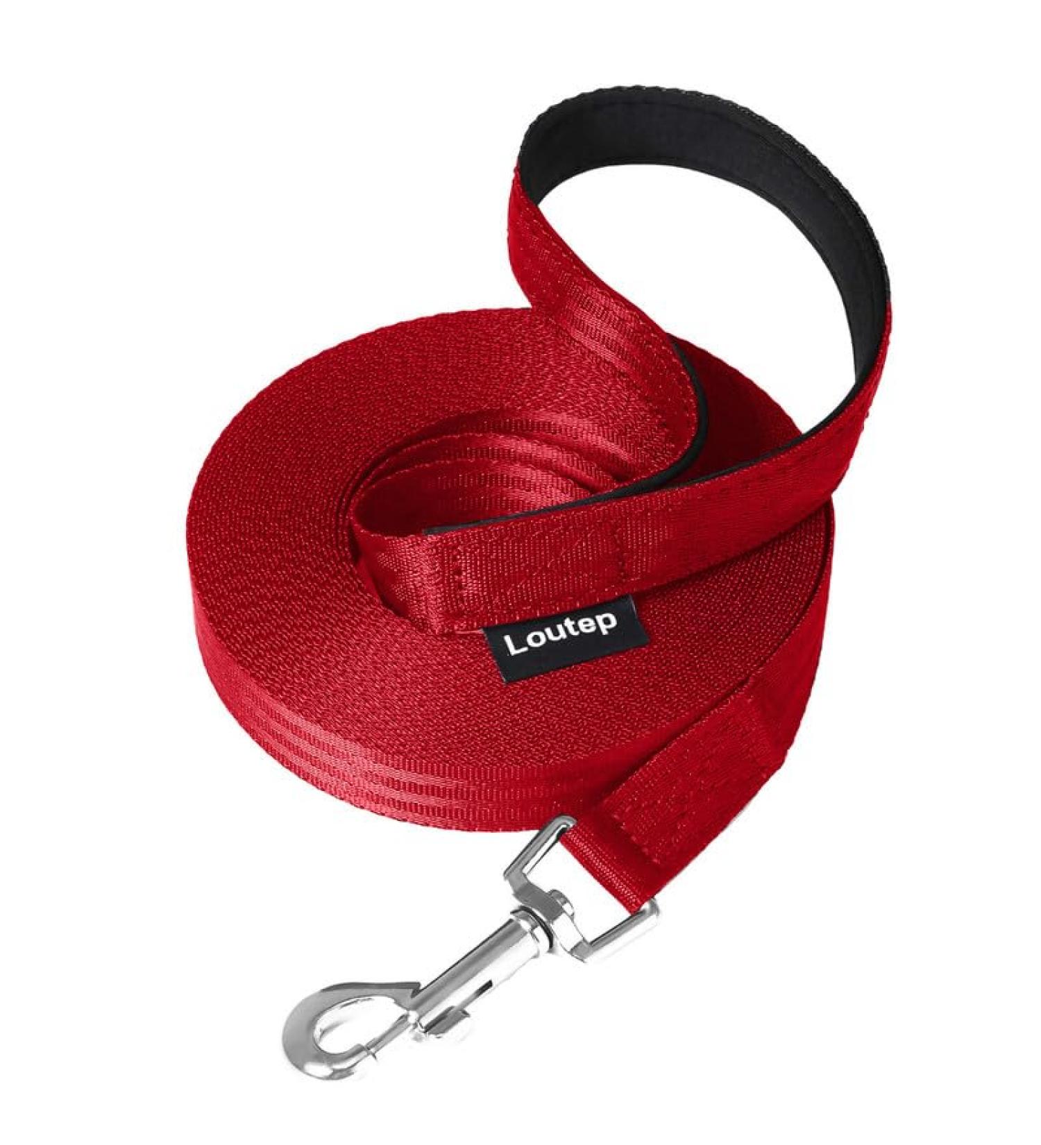 Loutep 3m (10ft) Red Dog Training Lead - Durable Nylon Long Line Leash with Padded Handle & Heavy-Duty Swivel Hook for Obedience - Buy Online on GoSupps.com
