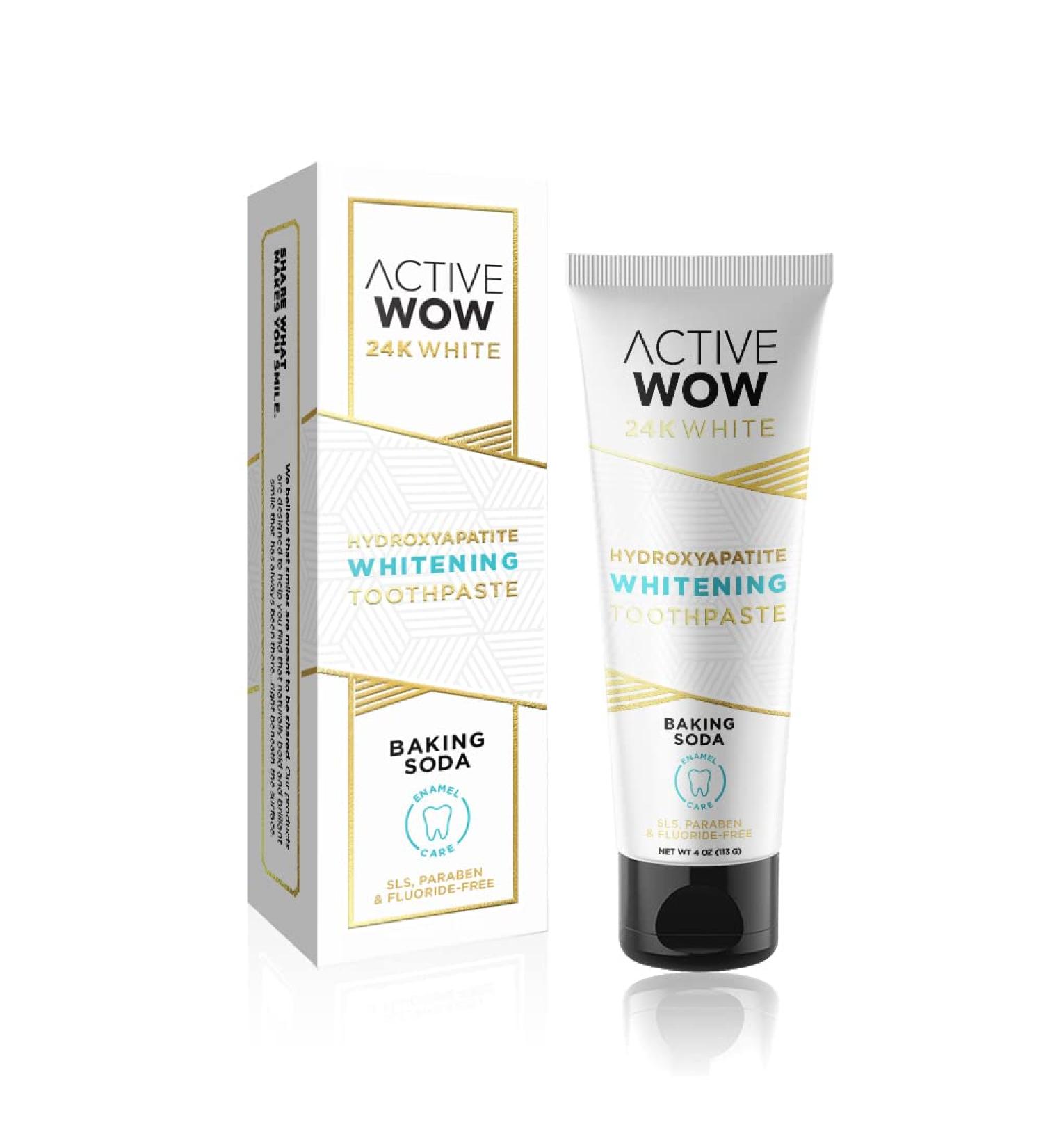 Active Wow 24k White Hydroxyapatite Whitening Toothpaste - Sensitive & Remineralizing - Paraben & Fluoride Free - 4oz Mint - 1 Pack - Buy Online on GoSupps.com