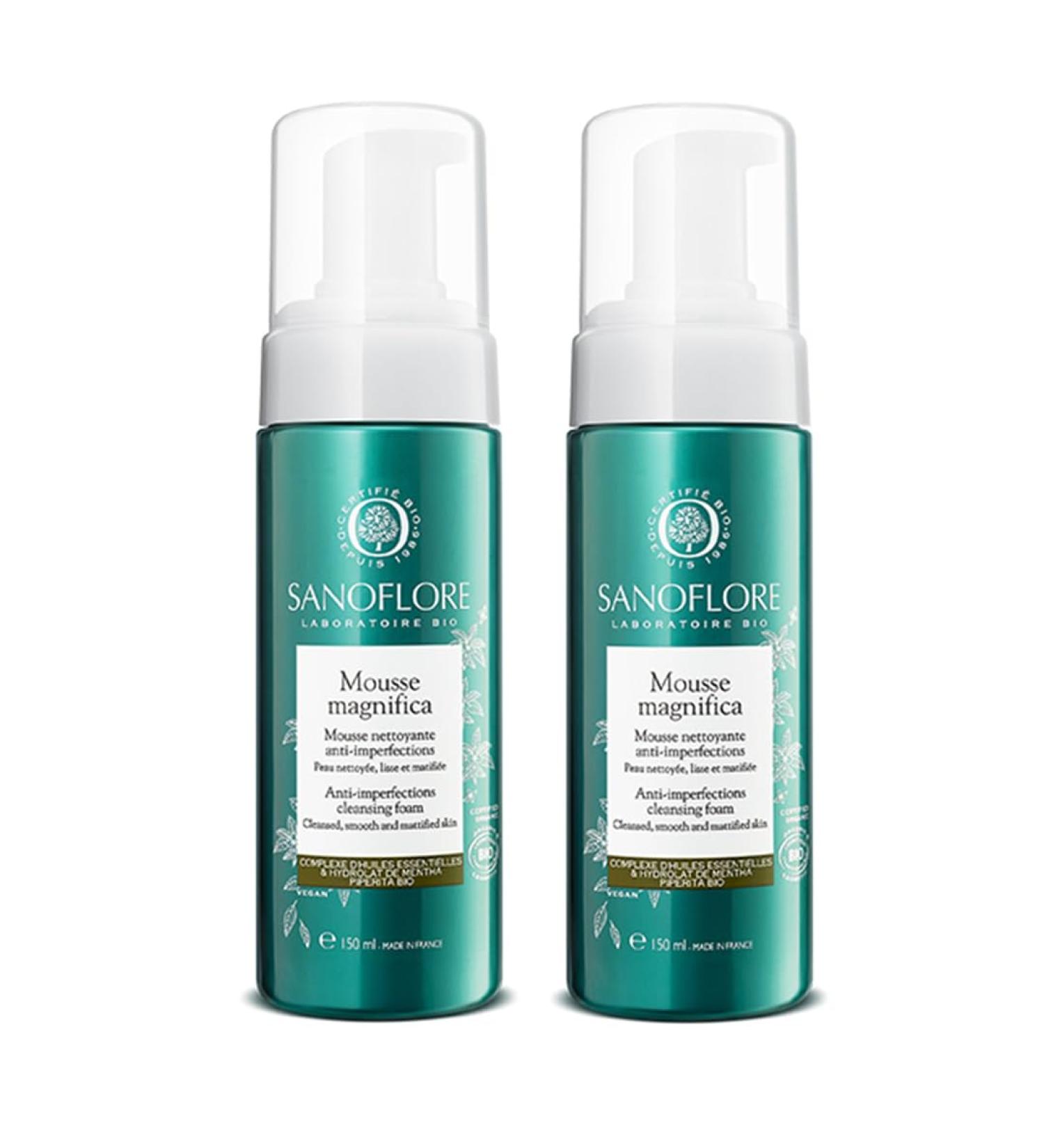 Sanoflore Magnifica Mousse Nettoyante Anti-Imperfections Bio Visage Peaux Mixtes Grasses Huiles Essentielles & Menthe Poivr e Certifi e Bio Vegan - Lot de 2 x150 ml Menthe 1 unit (Lot de 2)