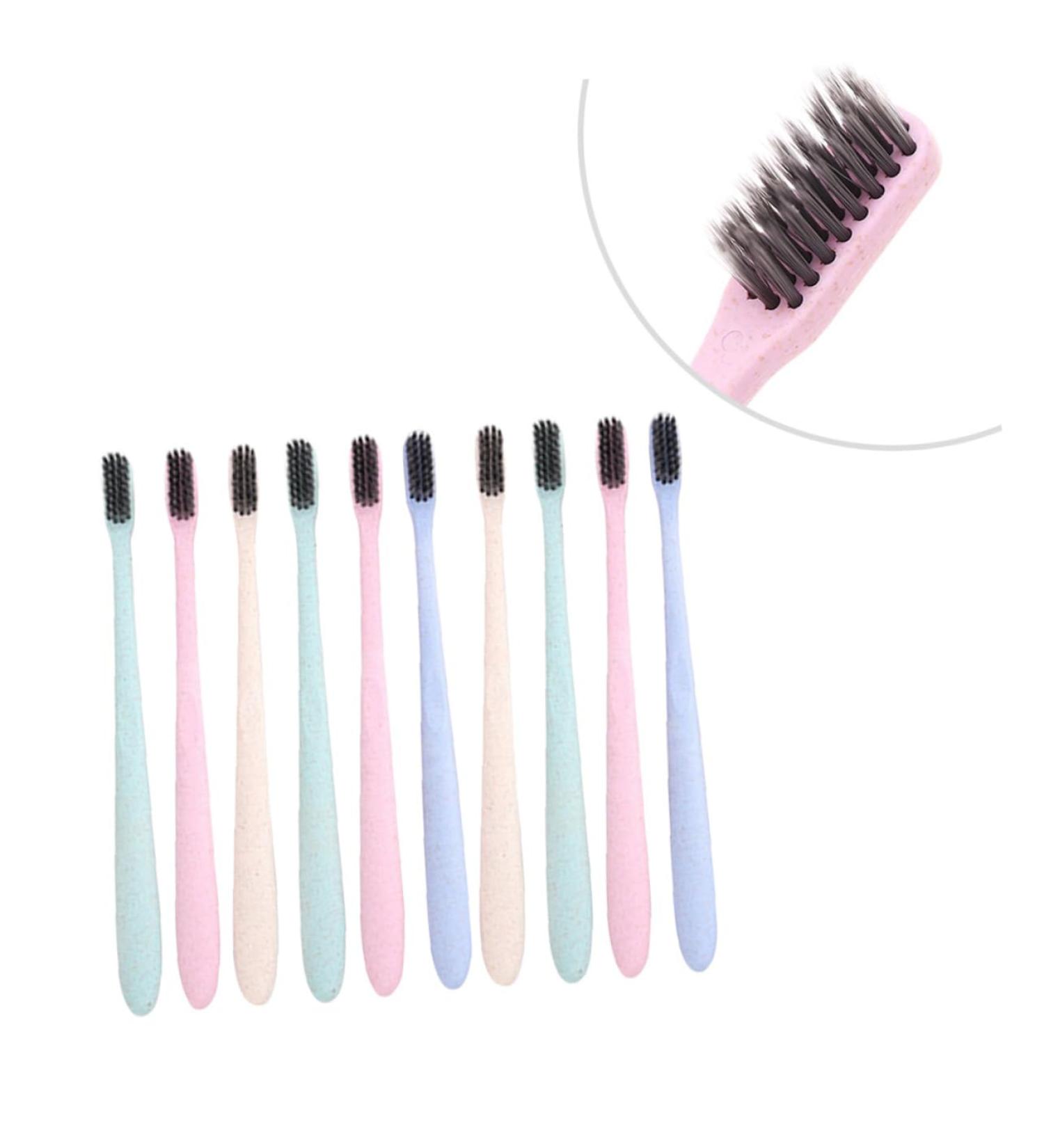 Partykindom 10-Pack Soft Charcoal Manual Toothbrushes - Eco-Friendly Compostable Bristles for Adults - Buy Online on GoSupps.com