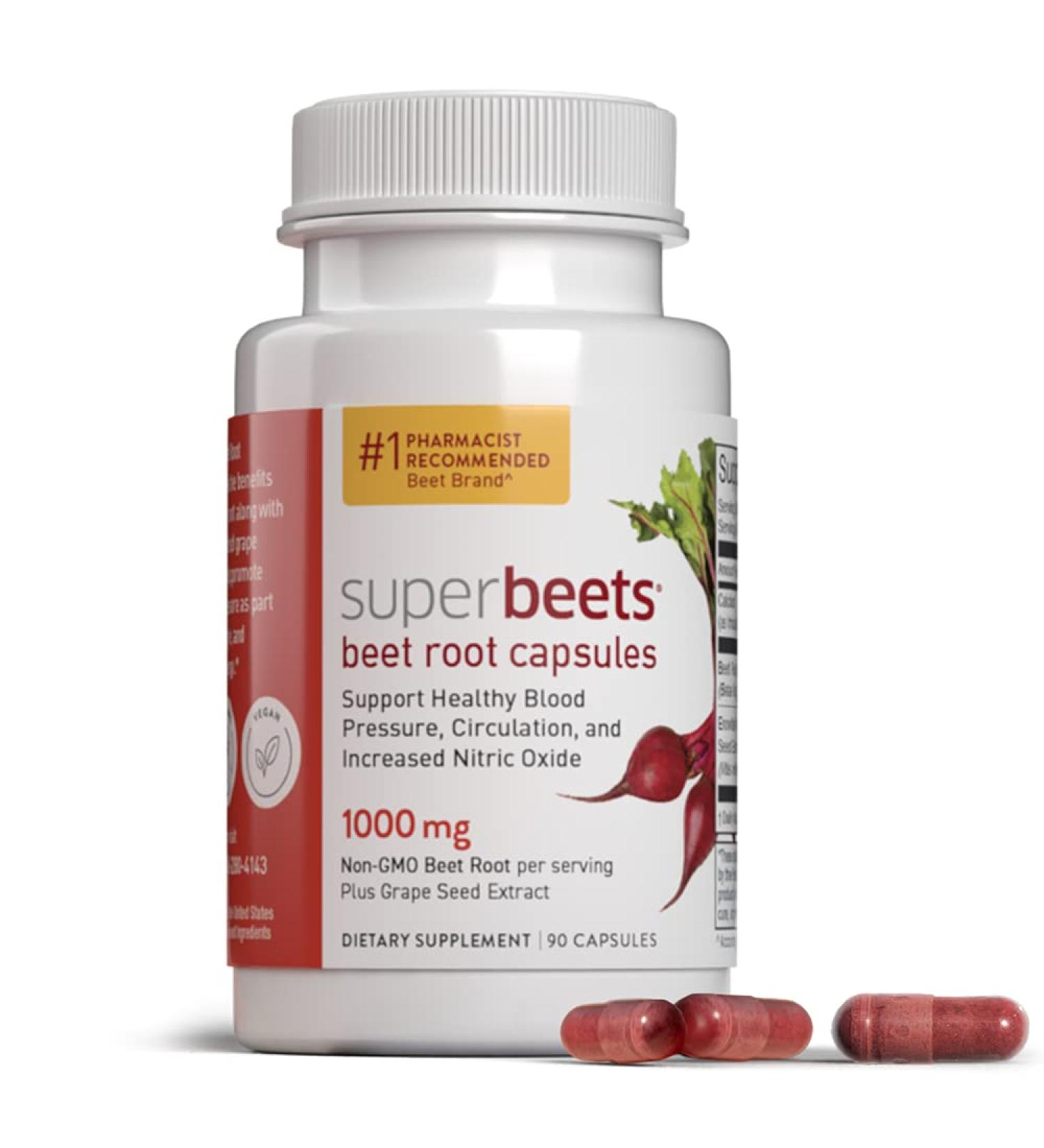 humanN SuperBeets Beet Root Capsules 1000mg - Nitric Oxide Boost, Blood Pressure Support & Antioxidants - 90 Count - Buy Online on GoSupps.com