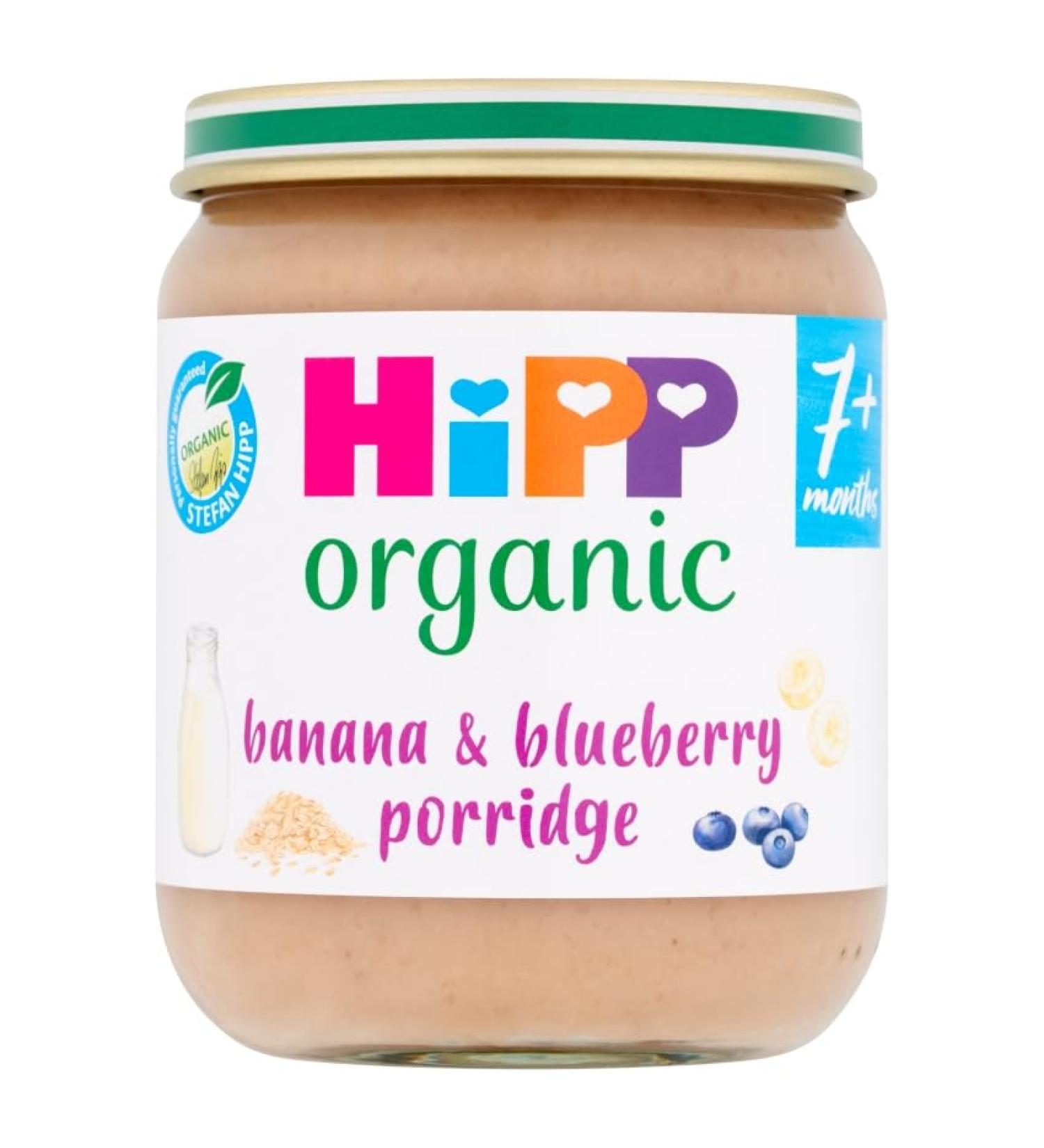 HiPP Organic Banana and Blueberry Porridge Baby Food Jar 7 Plus months 160g