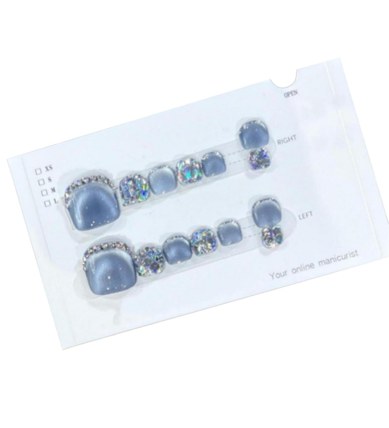 Glossy Toe Nails - Glitter Press On Toe Nails Sparkling Cat's EyeToenail Glossy Fake Toe Nails Manicure Art Easy to Apply for Women Girls for Summer - Buy Online on GoSupps.com