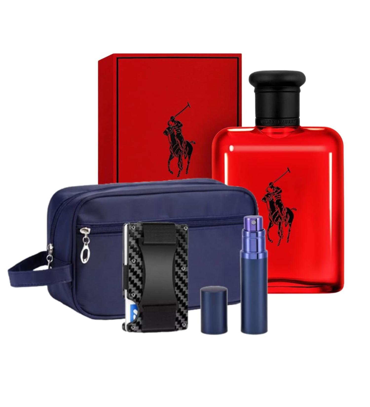 Red Cologne for Men 4.2 oz EDT - Luxury Gift Set - Toiletry Bag Fillable Travel Perfume Atomizer and RFID Metal Carbon Fiber Minimalist Wallet - Buy Online on GoSupps.com