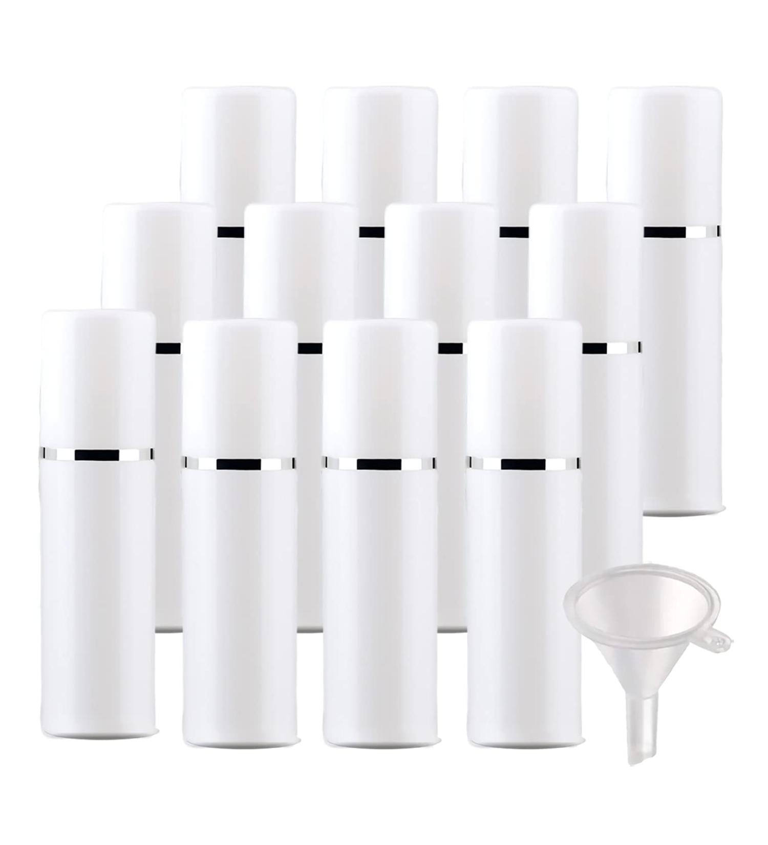 Zeoabsy 24 Pack 30ml Airless Pump Dispenser - Refillable White Plastic Cream Bottles with Silver Edge for Cosmetics - Buy Online on GoSupps.com