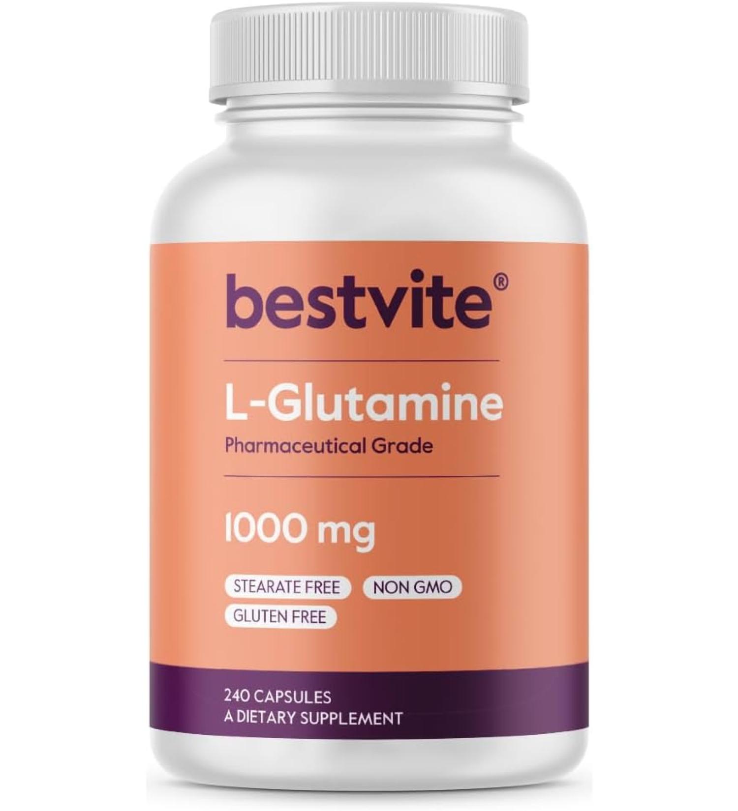 L-Glutamine 1000mg (240 Capsules) - Pure Free Form, No Stearates or Fillers, Gluten-Free, Non-GMO - Buy Online on GoSupps.com