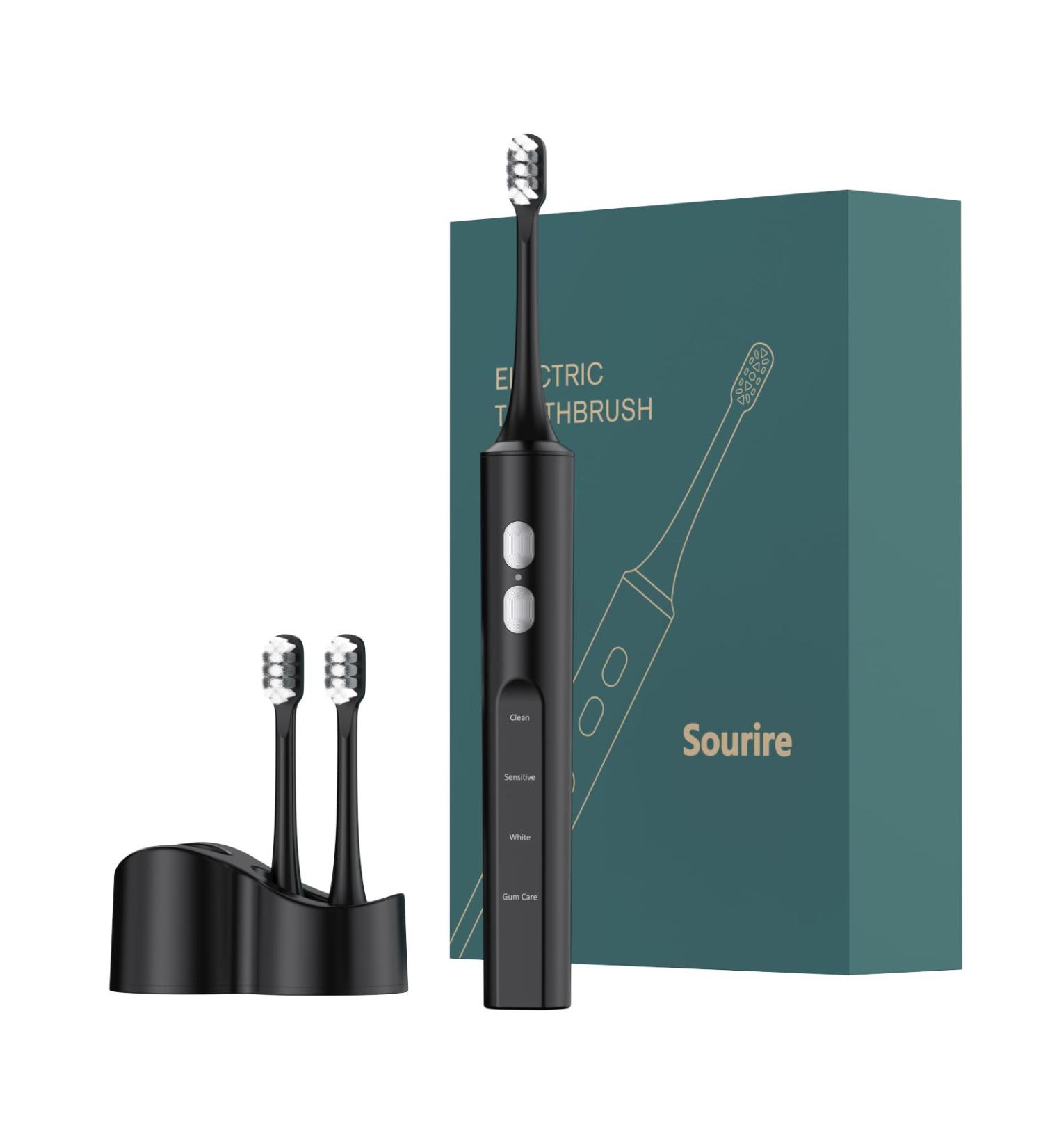 Sonic Electric Toothbrush - 2 Brush Heads Fast Charge 4 Cleaning Modes Wireless Smart Reminder (Black) - Buy Internationally - Buy Online on GoSupps.com