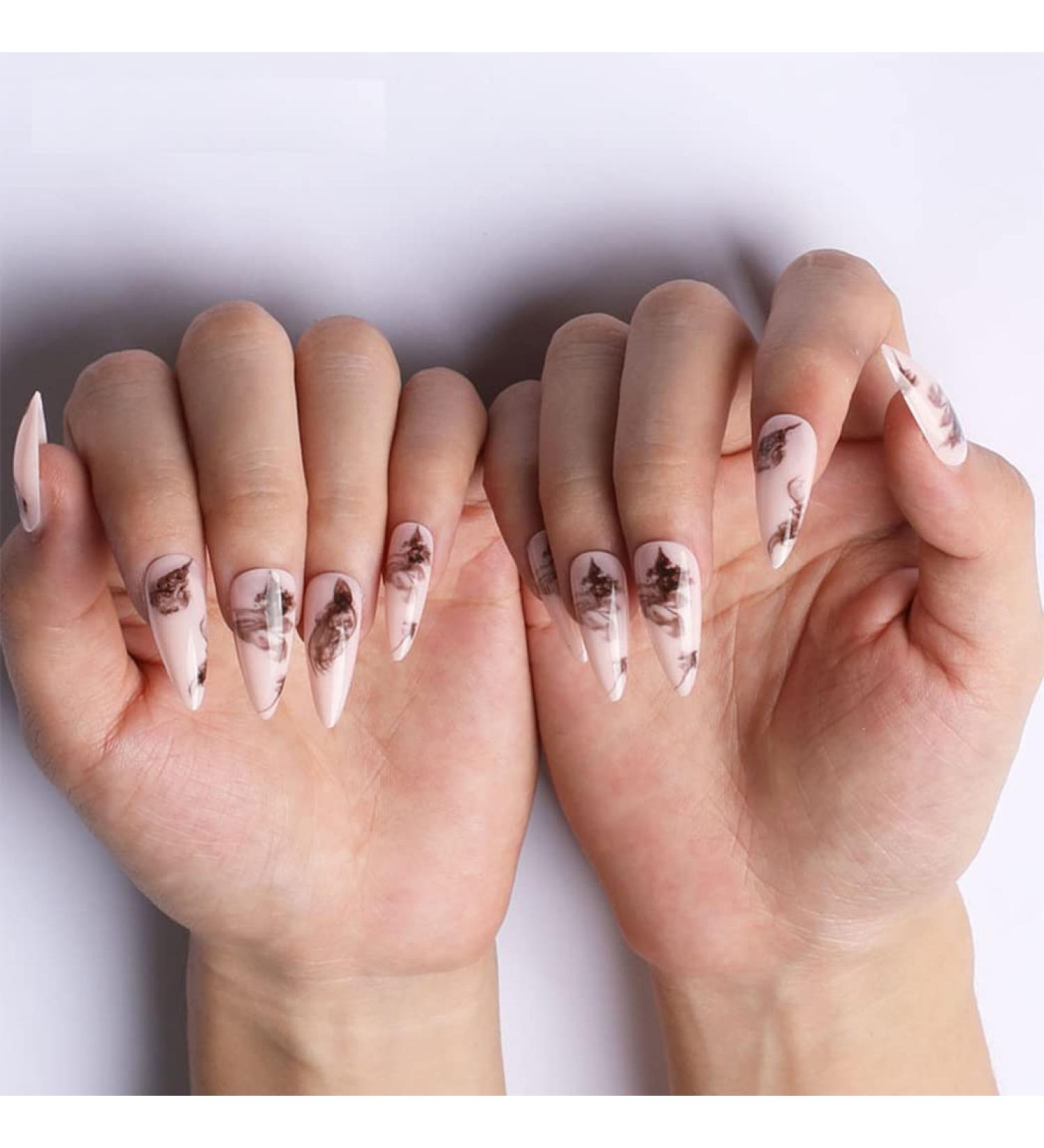 Sethexy Abstract Stiletto Snake Line False Nails - Pink Acrylic Press-On Nail Tips (24 PCS) for Women & Girls - Buy Online on GoSupps.com