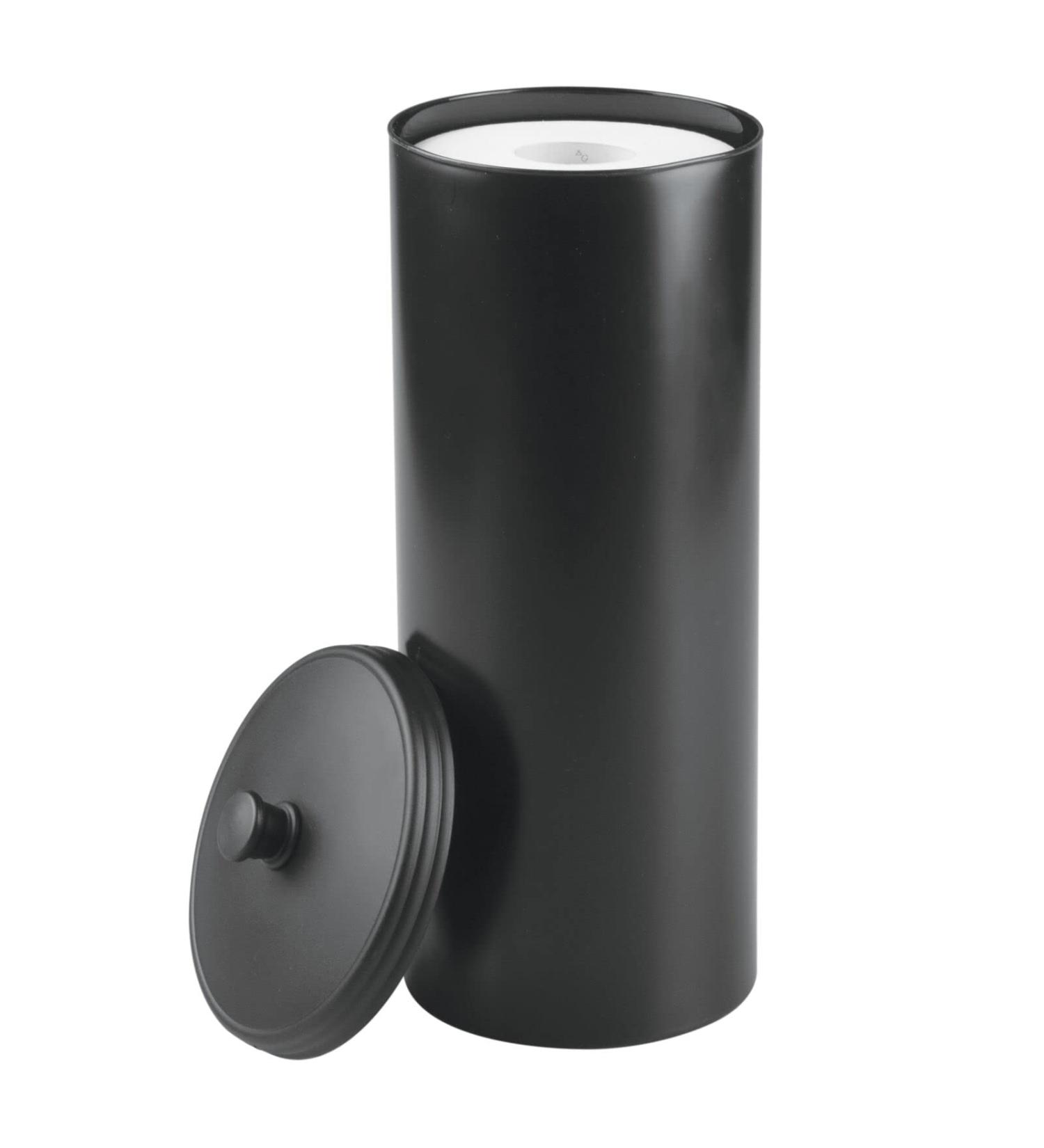 mDesign Plastic Floor Stand Toilet Paper Organizer with Cover - Hyde Collection Black - Buy Online on GoSupps.com