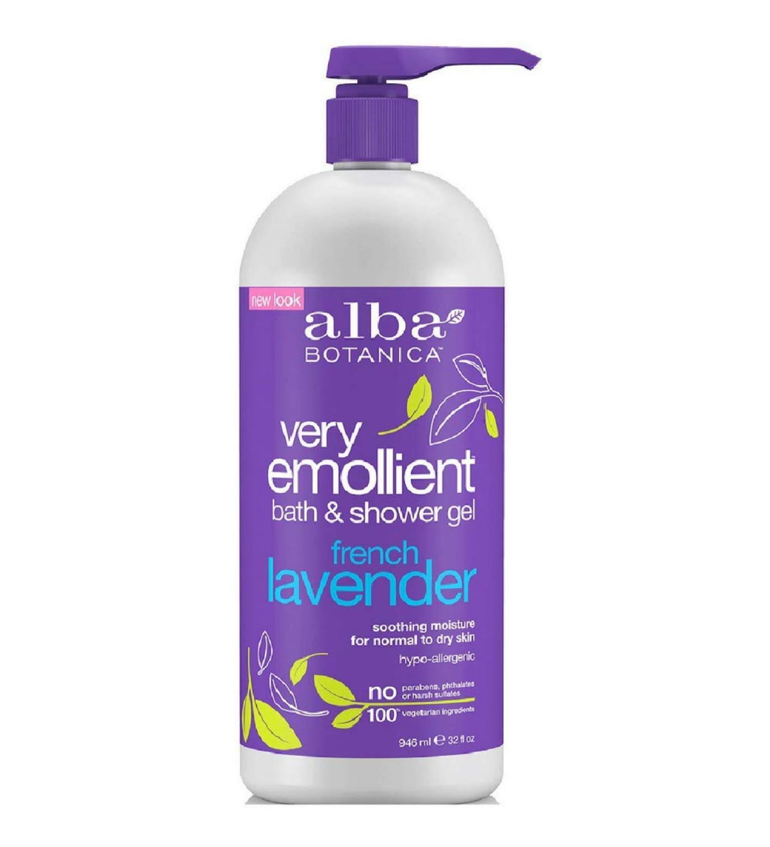 Alba Botanica French Lavender Scent Very Emollient Bath & Shower Gel Plant Based Cruelty Free 32 Fluid Ounces (Pack Of 1)