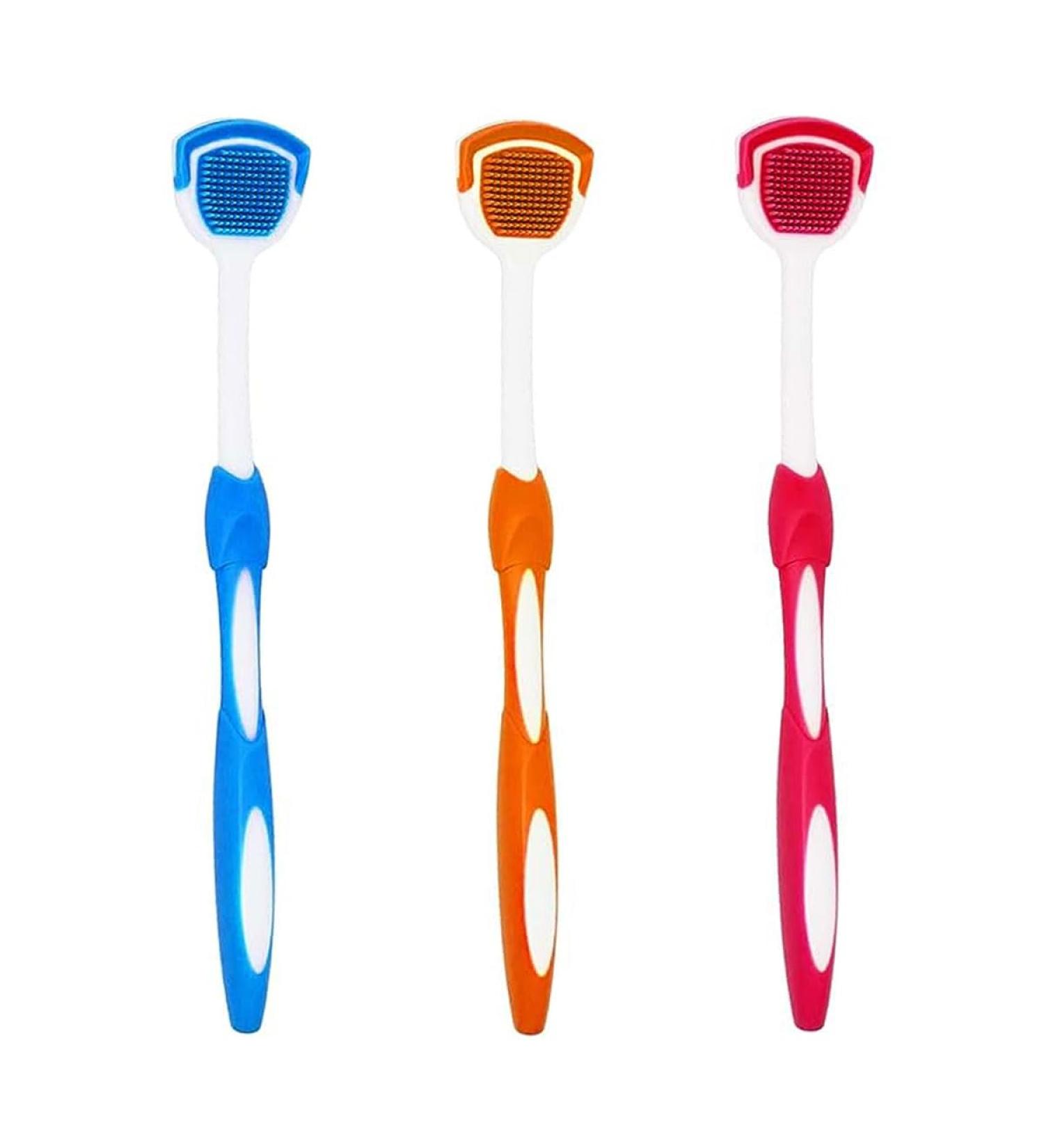 Buy Hzaopze Tongue Brush & Scraper - Effective Tongue Cleaner for Bad Breath | Set of 3 Food-Grade Colorful Brushes - Buy Online on GoSupps.com