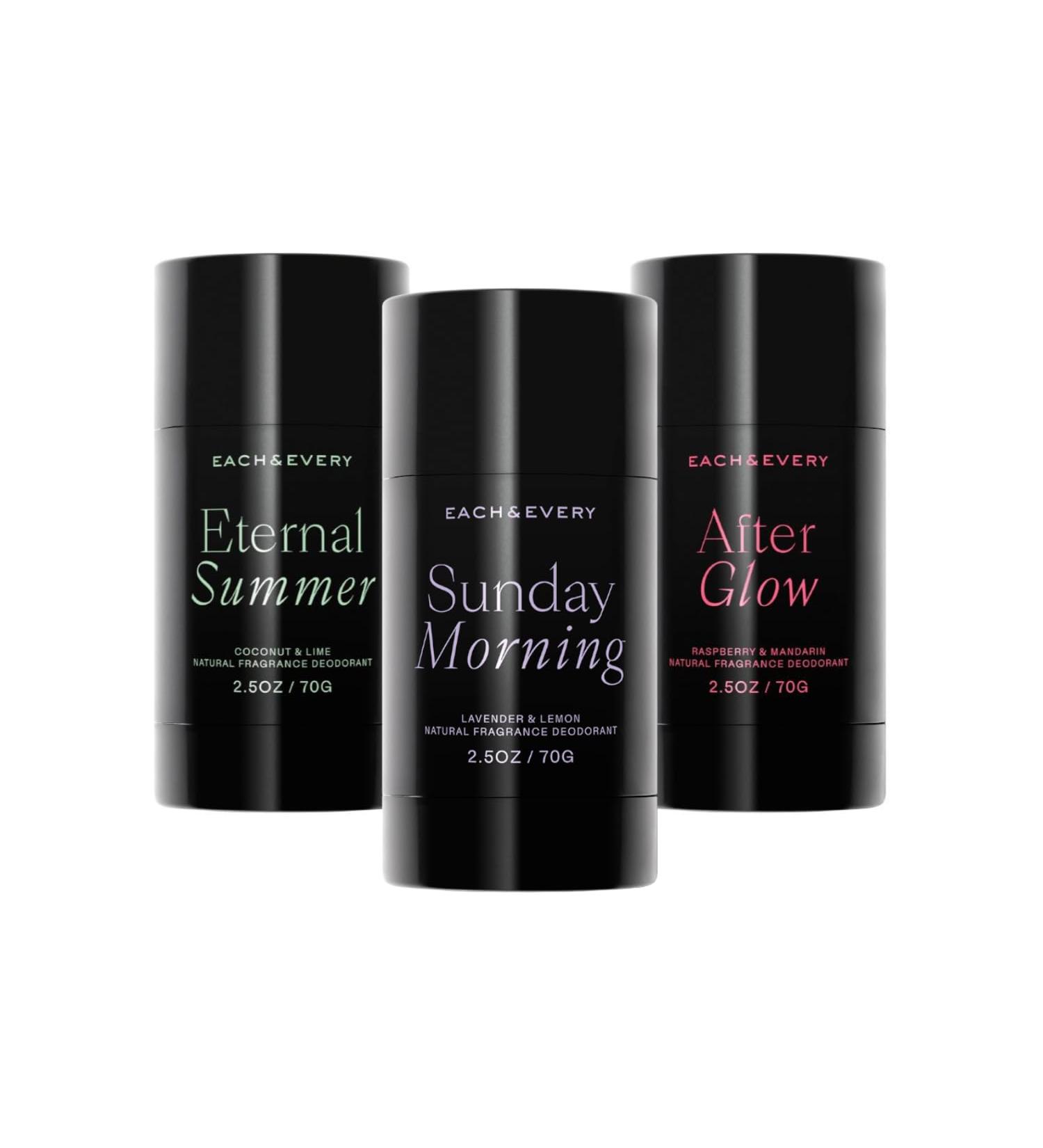 Each & Every All Natural Deodorant for Women & Men - After Glow, Sunday Morning & Eternal Summer - Pack of 3 - 2.5 Oz. - Buy Online on GoSupps.com
