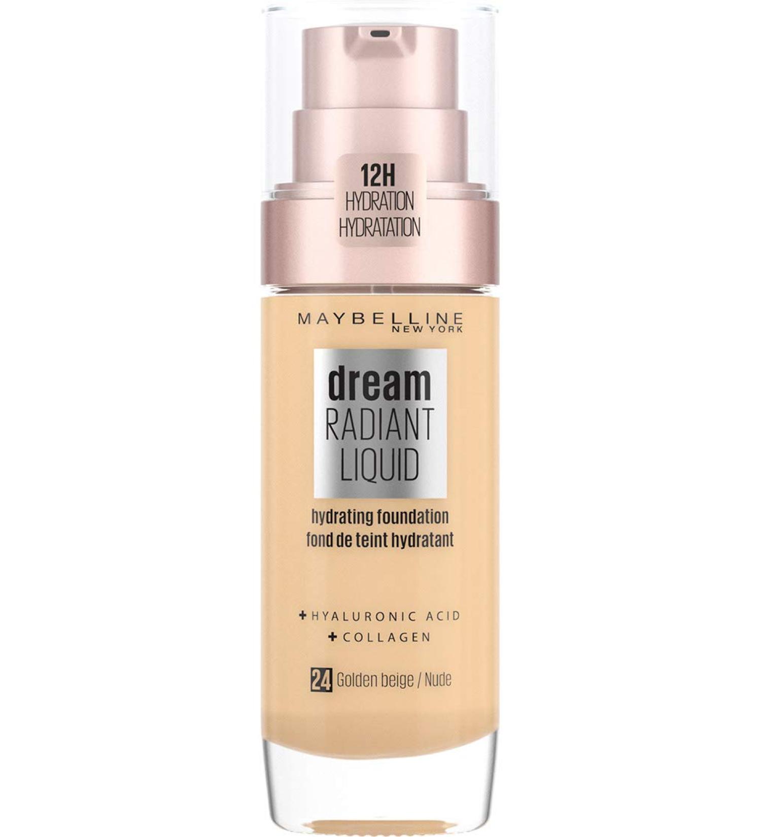 Maybelline Dream Radiant Liquid Hydrating Foundation with Hyaluronic Acid & Collagen - 24 Golden Beige, 30ml - Buy Online on GoSupps.com