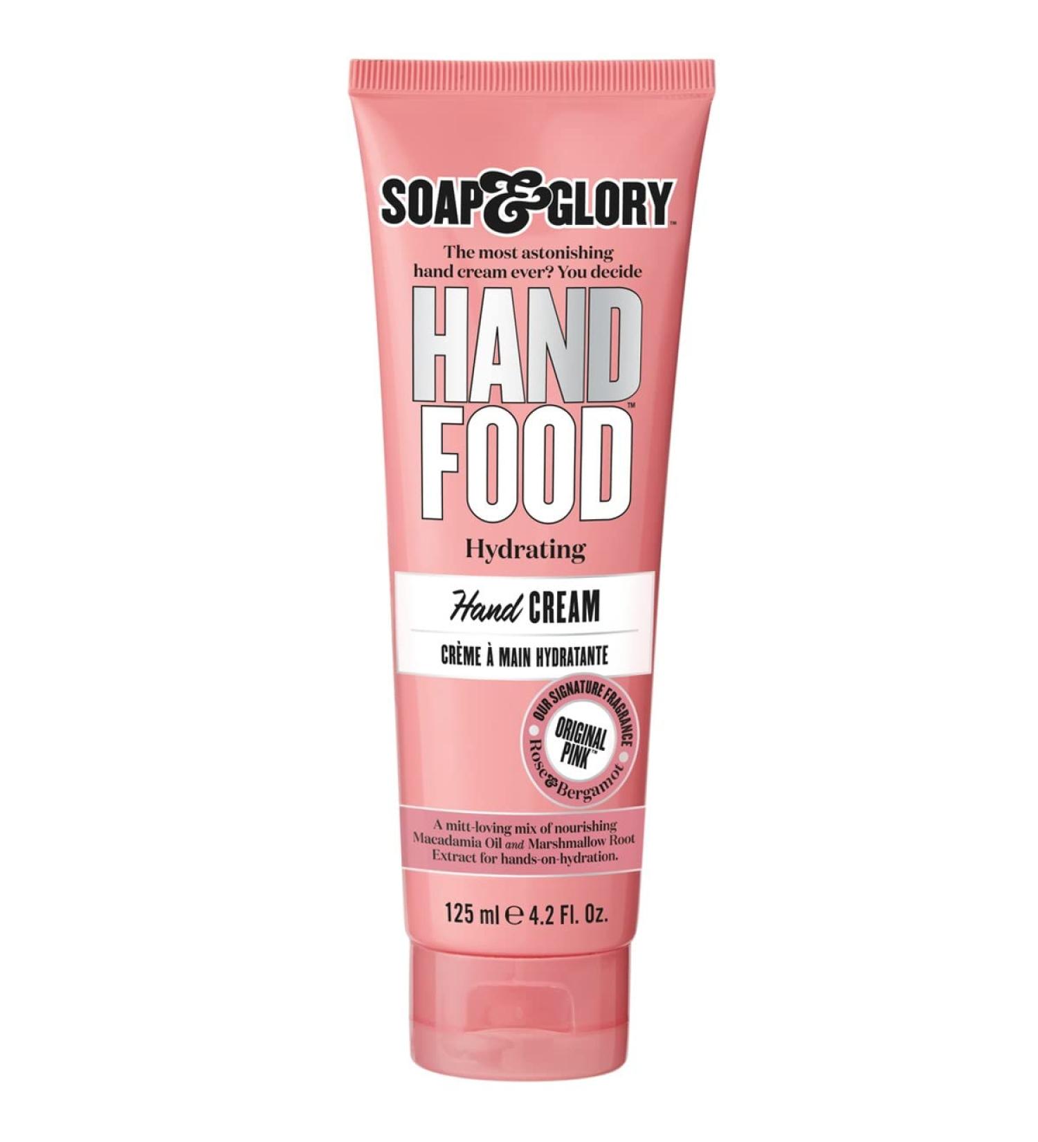 Soap & Glory Hand Food Hand Cream - Almond Oil + Shea Butter Hydrating Cuticle Moisturizer - Rose & Bergamot Scented (125 ml) - Buy Online on GoSupps.com