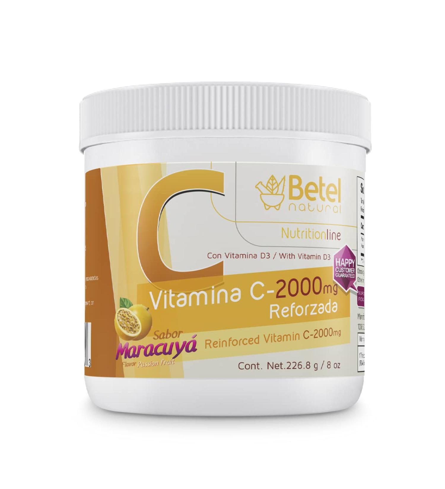 Betel Natural Premium Vitamin C 2000 mg Plus Vitamin D Powder Maracuya Flavor