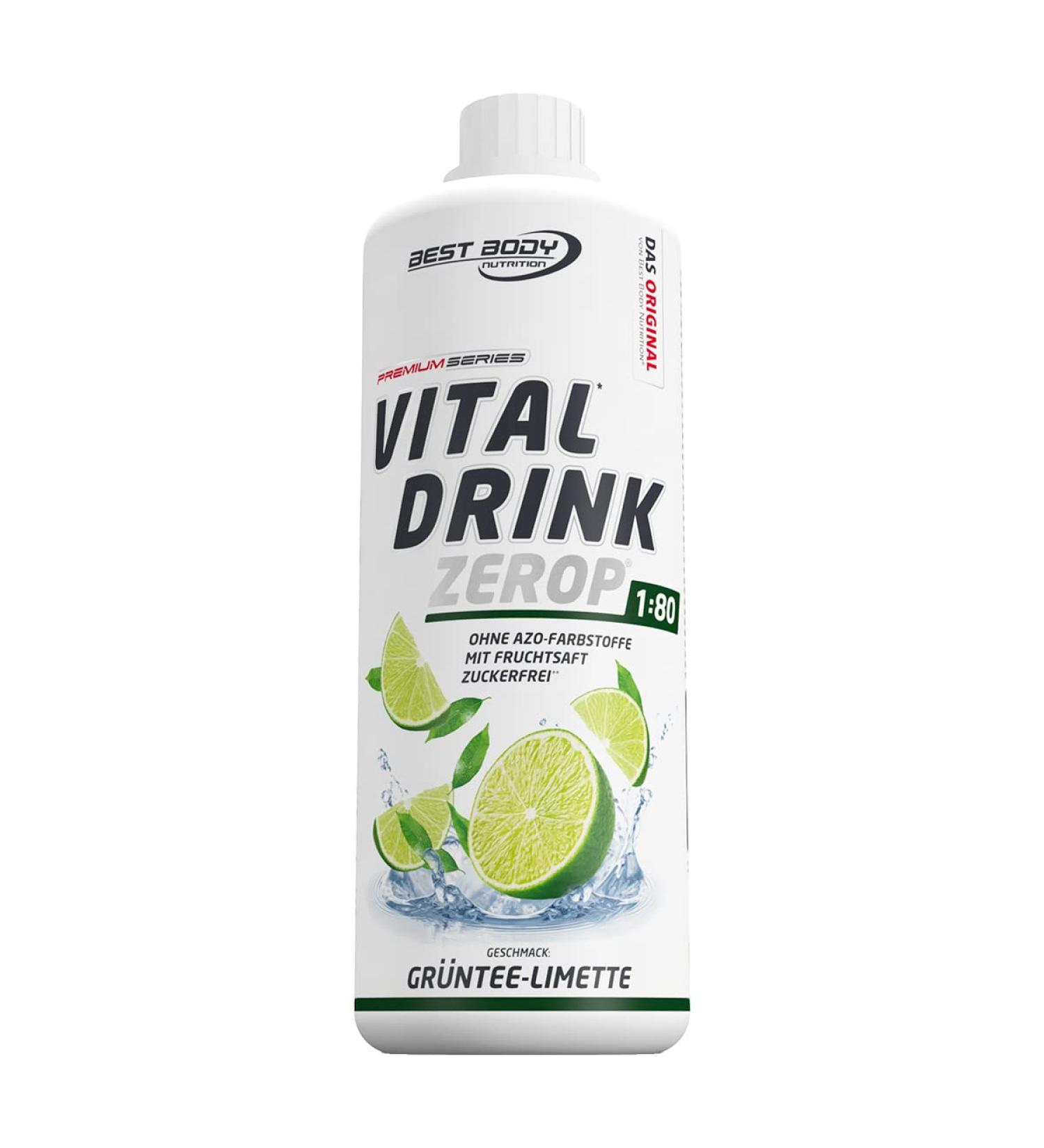 Best Body Nutrition Vital Drink Zerop - Green Tea Lime Concentrate Sugar-Free 1L (Makes 80L) - Original Beverage Syrup - Buy Online on GoSupps.com