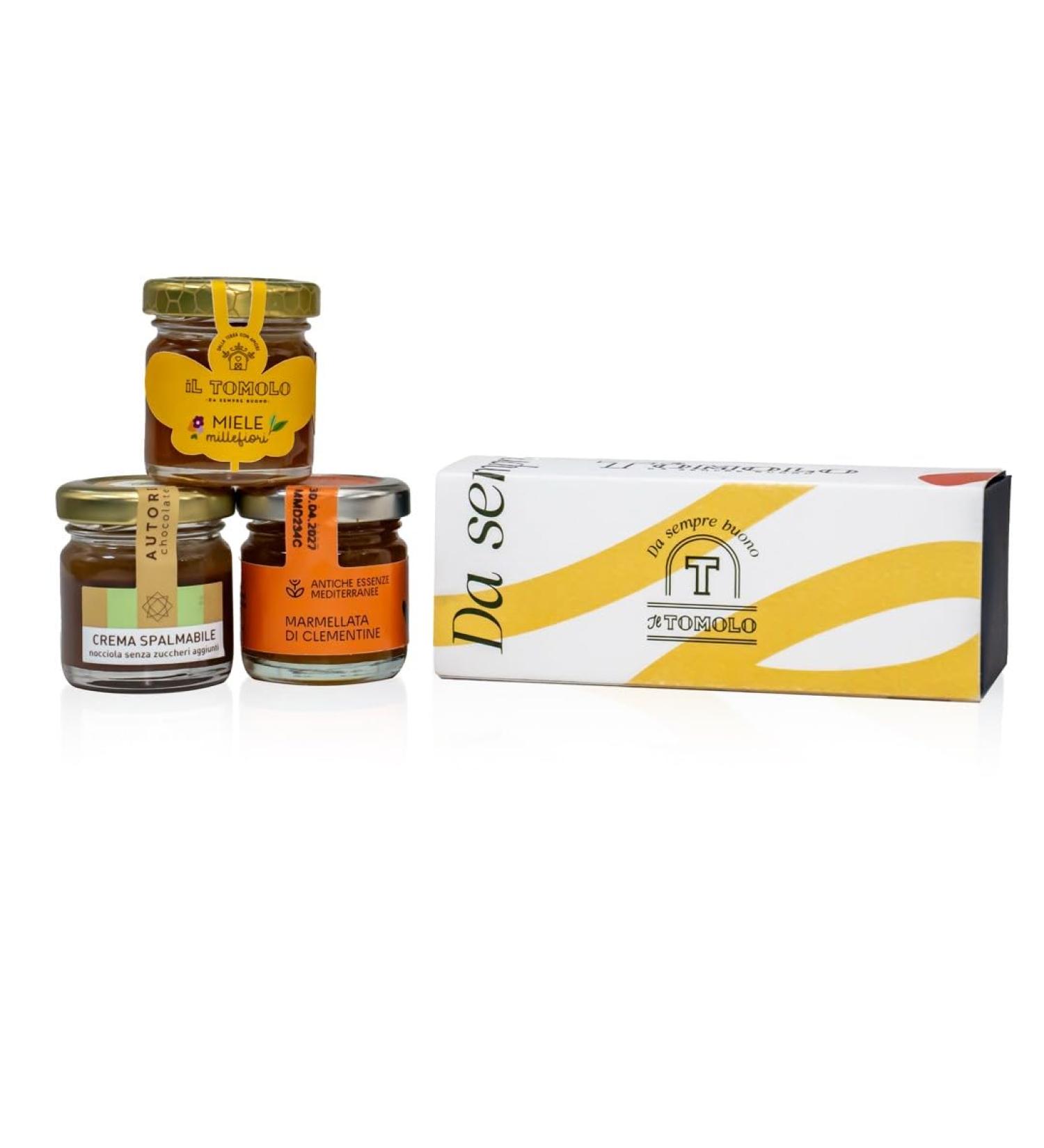  Il Tomolo Trio of Sweet Treats Mini Gift Set of 3 Sweet Tastings (Honey 40g Spread 30g Jam 40g) Gluten-Free Il Tomolo Product of Italy - Buy Online on GoSupps.com