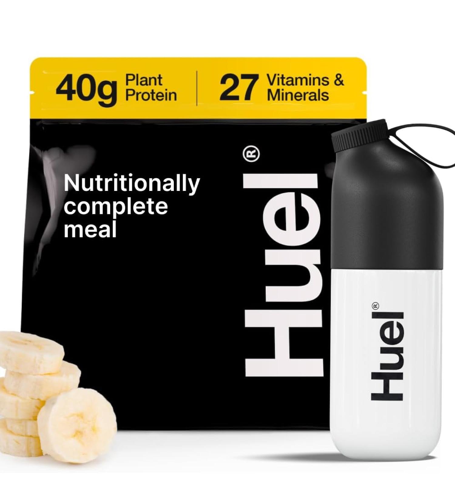 Huel Black Edition Bundle | Banana 40g Vegan Protein Powder + Shaker Bottle | Nutritionally Complete Meal | 27 Vitamins and Minerals Gluten Free | Lockable Lid to Avoid Spills | BPA Free - Buy Online on GoSupps.com