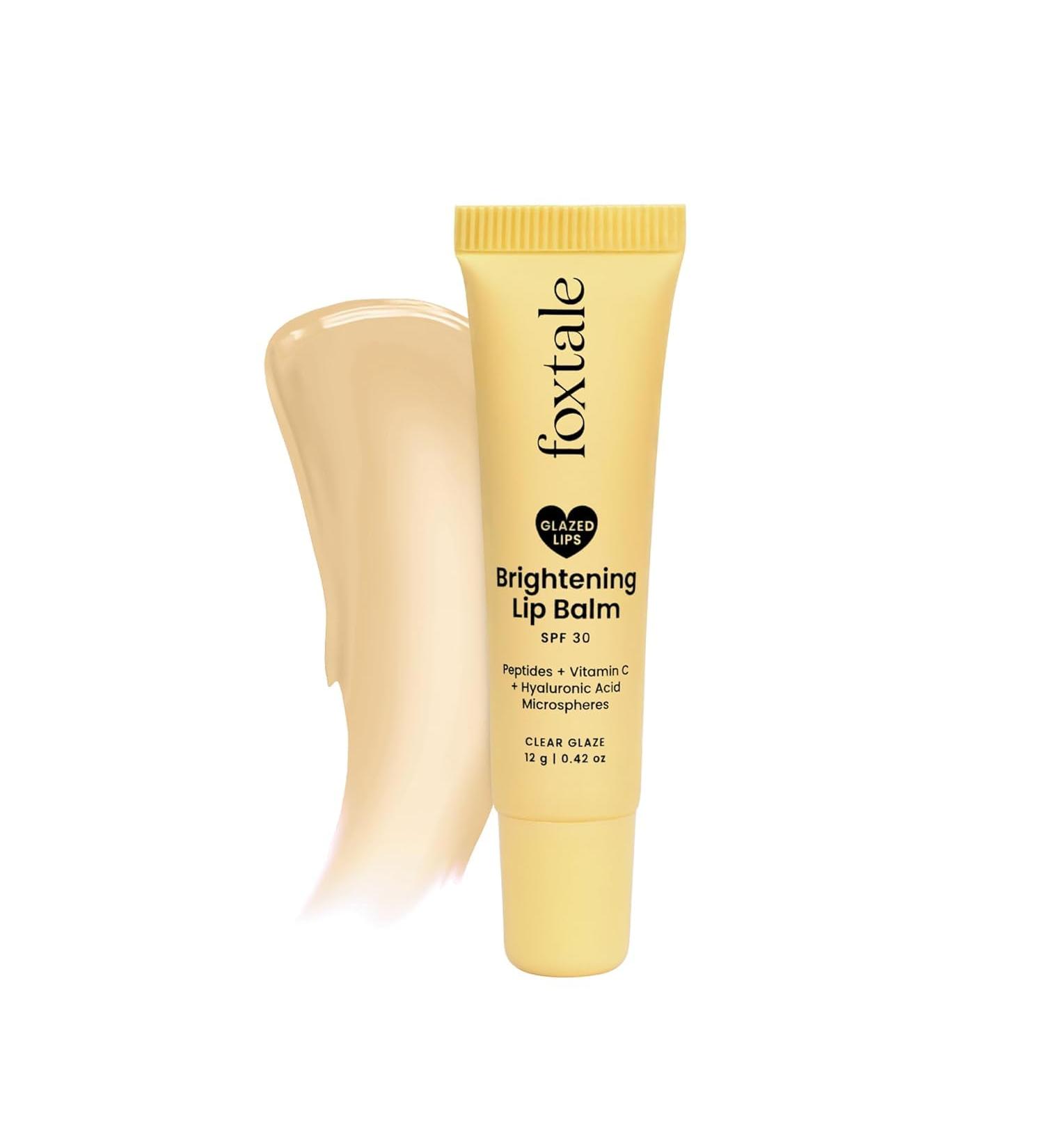 Foxtale SPF 30 Brightening Lip Balm for Dark Lips with Peptides & Vitamin C | Brightens | Hydrates | Tinted Lip Balm - Clear Glaze 12gm - Buy Online on GoSupps.com