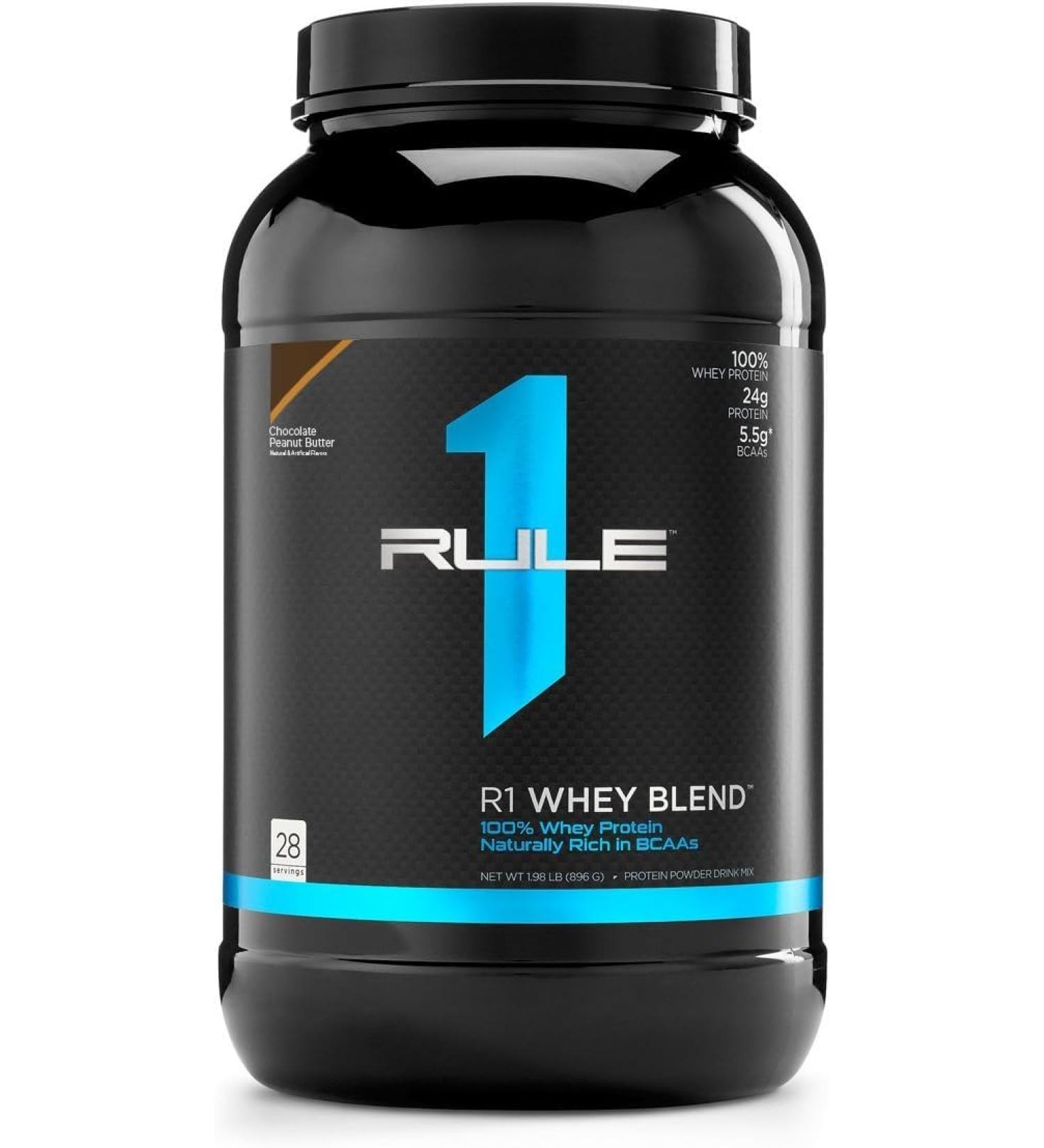 Rule 1 Whey Blend | 100% Whey Protein From Whey Concentrates Isolates & Hydrolysates | 24 Grams Protein 5 Grams BCAAs & 4 Grams Glutamine Per Serving (2LB Chocolate Peanut Butter) Chocolate Peanut Butter 2LB - Buy Online on GoSupps.com