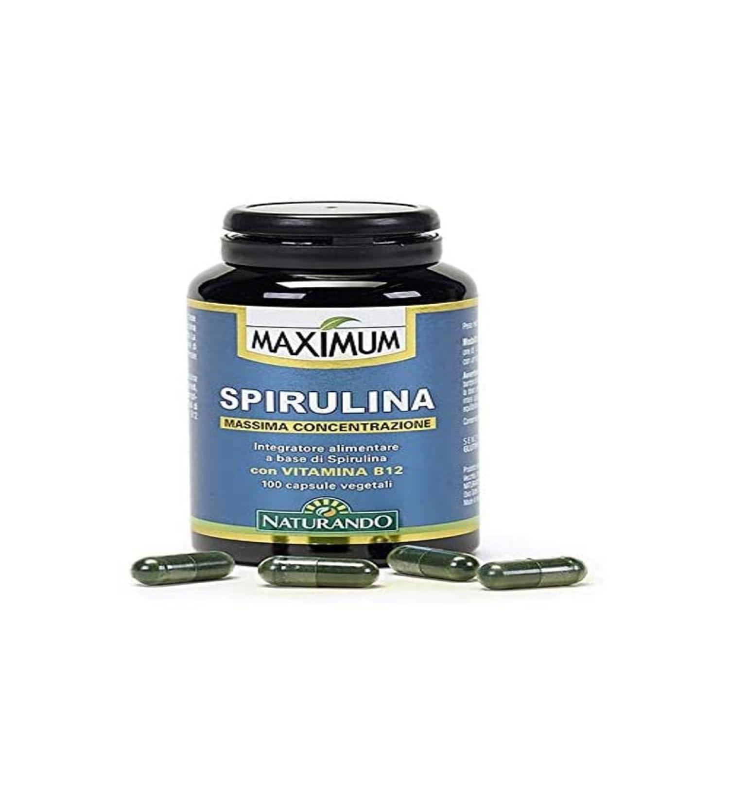  Naturando Naturando Maximum Spirulina - Natural Dietary Supplement with Seaweed Spirulinas and Vitamin B12 100 Vegetable Capsules - Buy Online on GoSupps.com