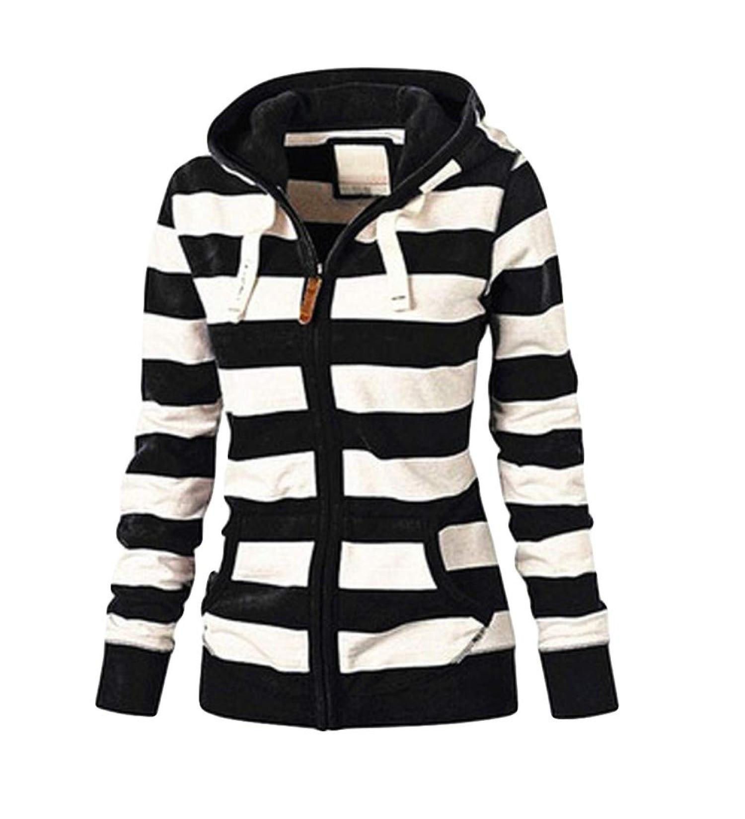 Bigfanshu Womens Ladies Zipper Tops Hoodie Hooded Sweatshirt Coat Casual Slim Jumper Winter Harajuku Trending Product Black XX-Large - Buy Online on GoSupps.com