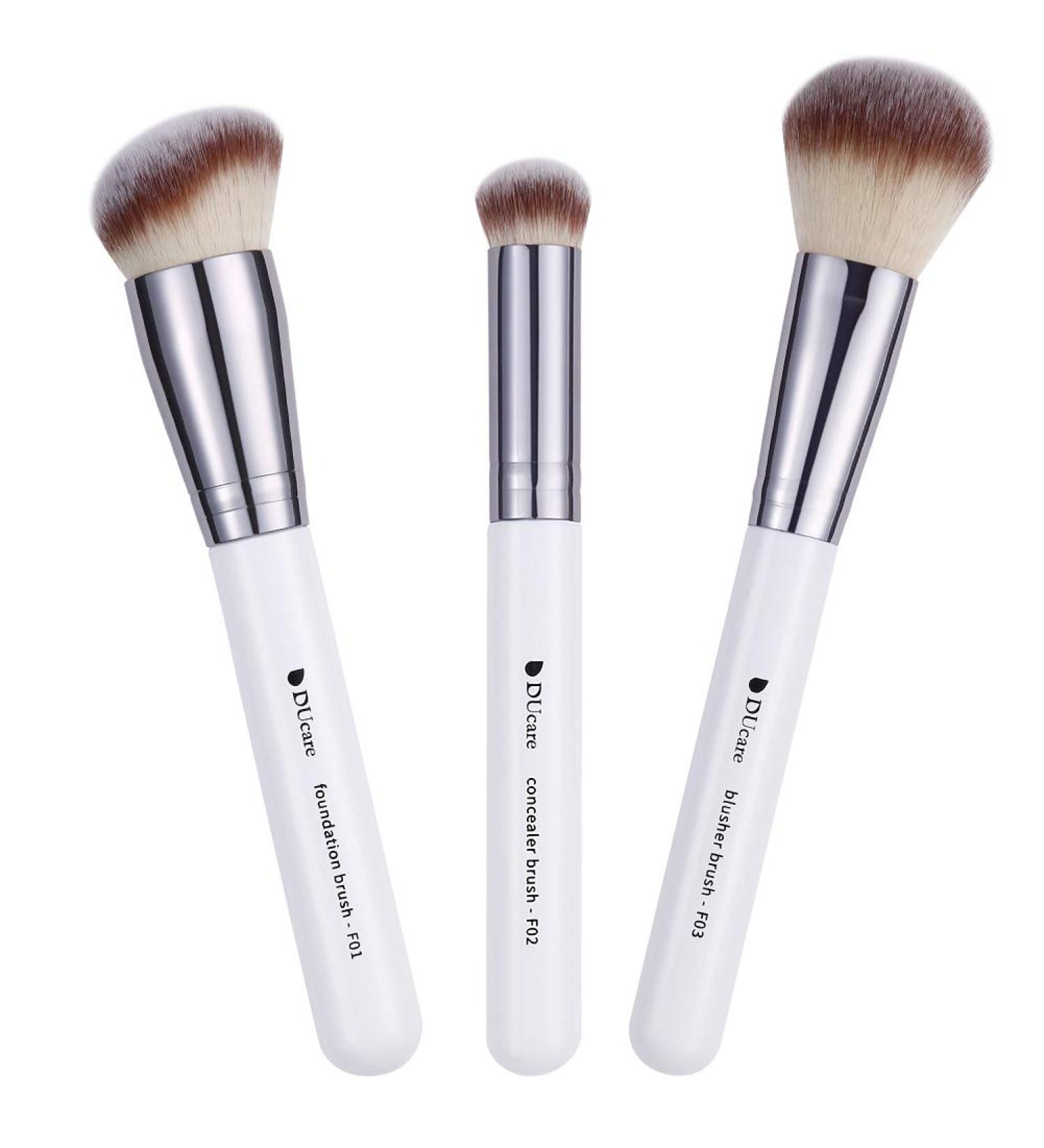 Ducare 3Pcs Makeup Brush Set - Foundation, Concealer, Blusher | White Travel Kabuki Brushes for Liquid Blending & Contouring - Buy Online on GoSupps.com