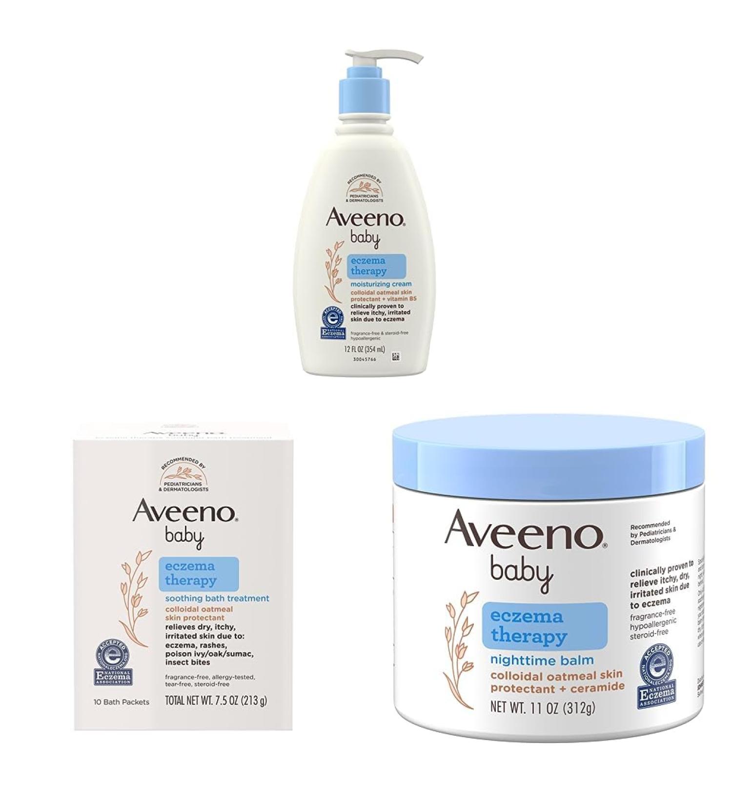 Aveeno Baby Eczema Therapy Bundle: Cream, Bath Treatment & Nighttime Balm for Eczema Relief - Buy Online on GoSupps.com