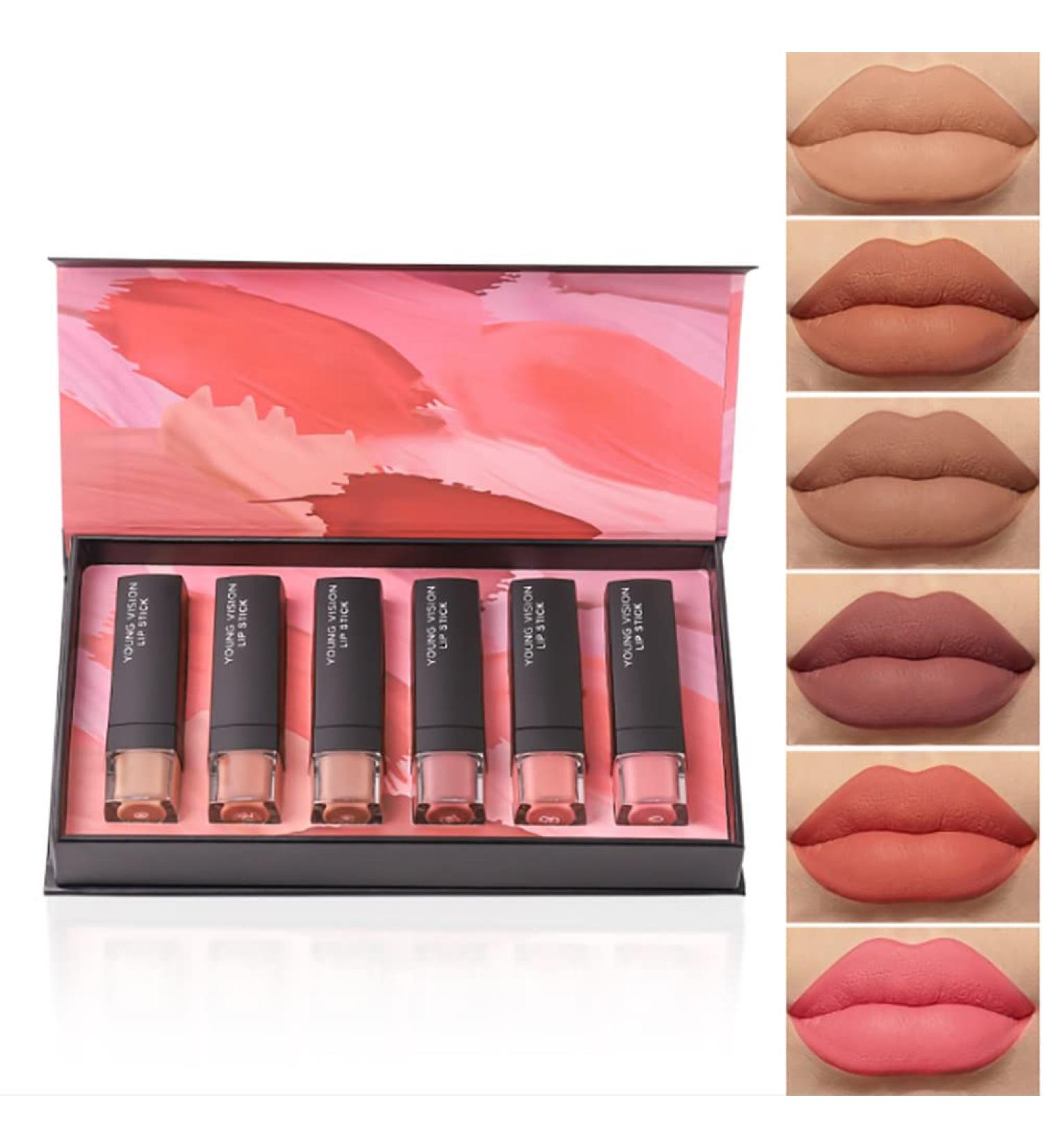 6Pcs Matte Lipstick Makeup Set - Long-Lasting Non-Stick Cup Nude Lip Gloss Gift Set for All Skin Types - Buy Online on GoSupps.com