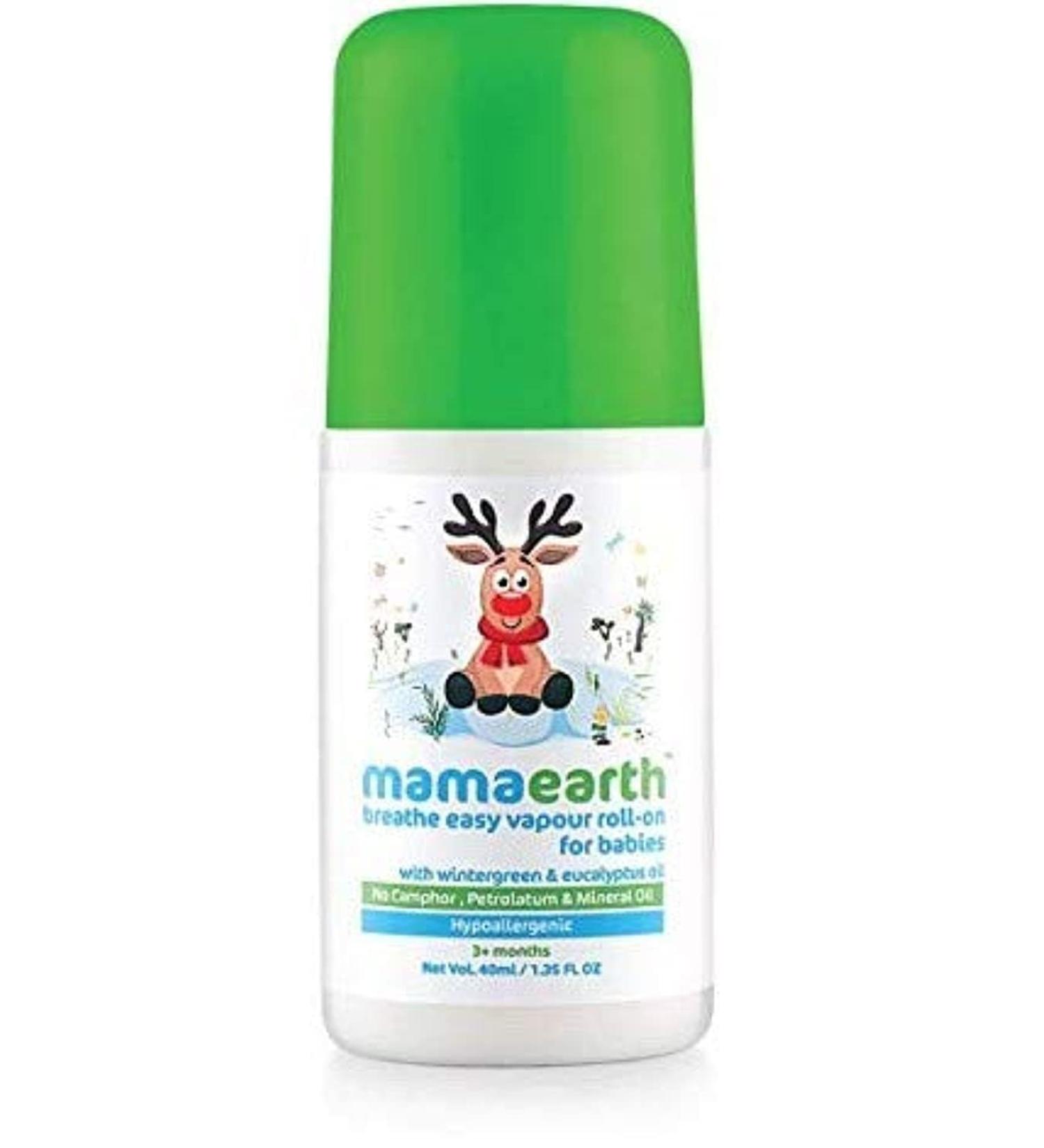 MAMAEARTH Breathe Easy Vapor Baby Roll On | Gentle Chest & Back Rub with Wintergreen & Eucalyptus | Helps Relieve Cold & Nasal Congestion | No Petroleum 1.35 Fl Oz/40ml (3month+) - Buy Online on GoSupps.com