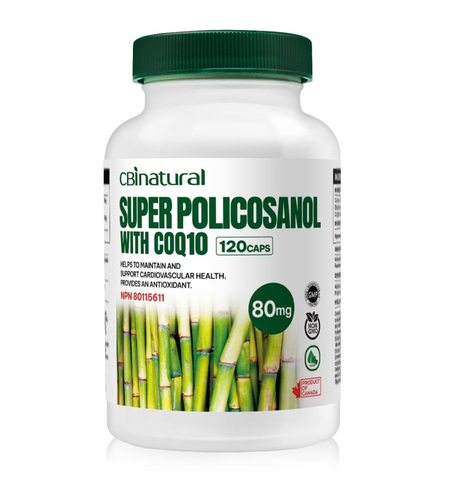 Buy Super Policosanol 80mg with CoQ10 30mg - 120 Vegan Capsules for Heart Health - 4-Month Supply - Buy Online on GoSupps.com