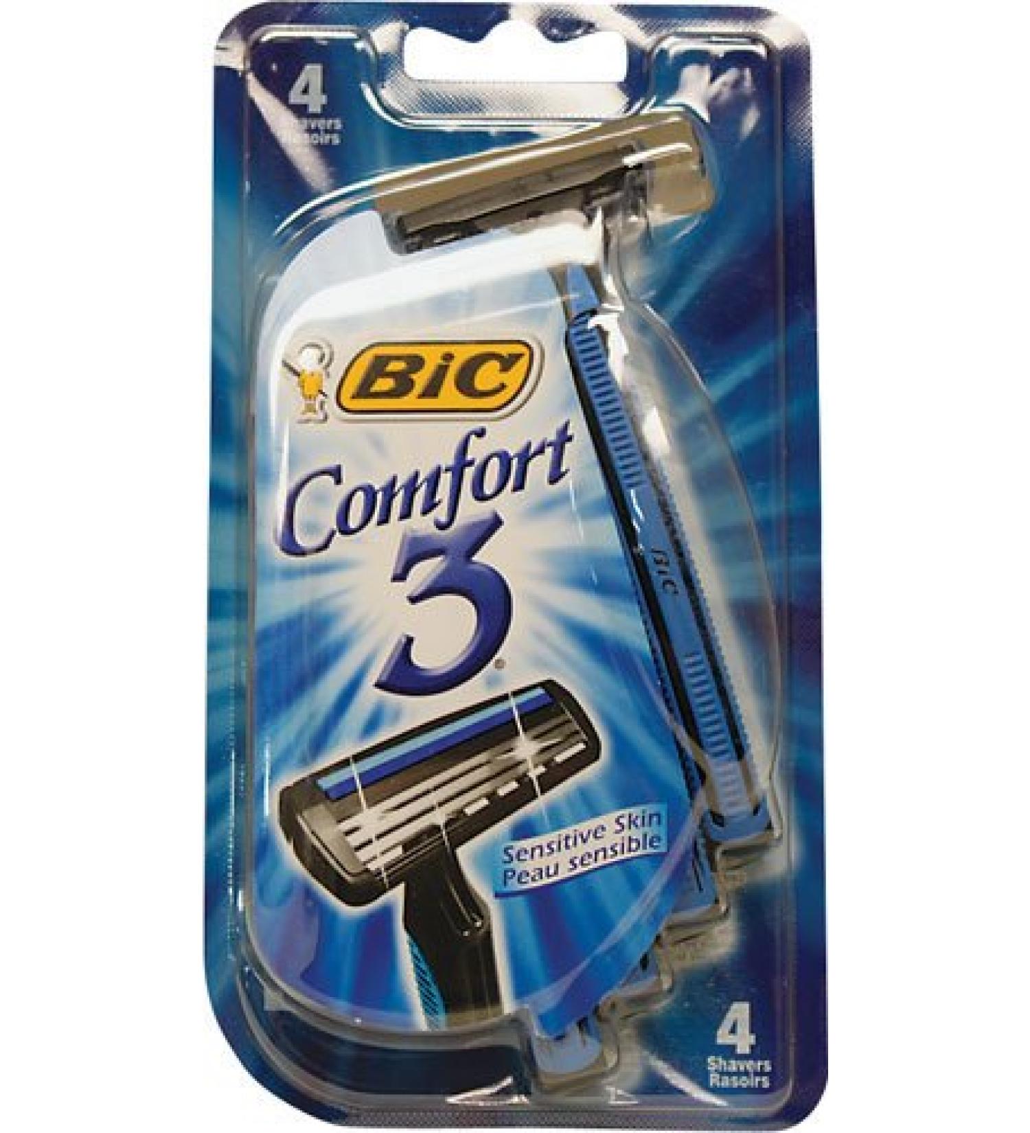 Bic Comfort 3 Triple Blade Disposable Shavers Men Sensitive 4-Count (Pack of 6)